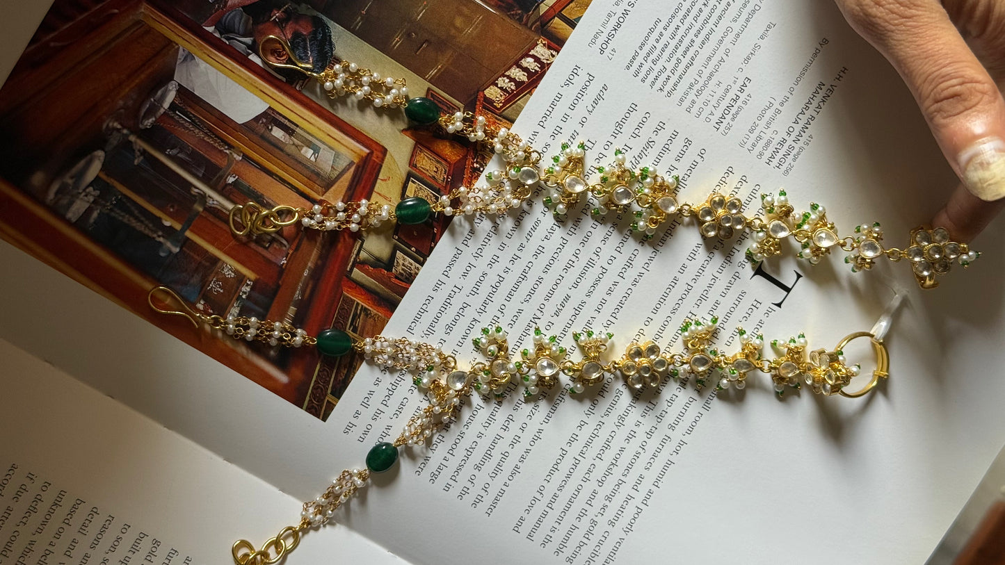 Paachi Emerald & kundan hath phool