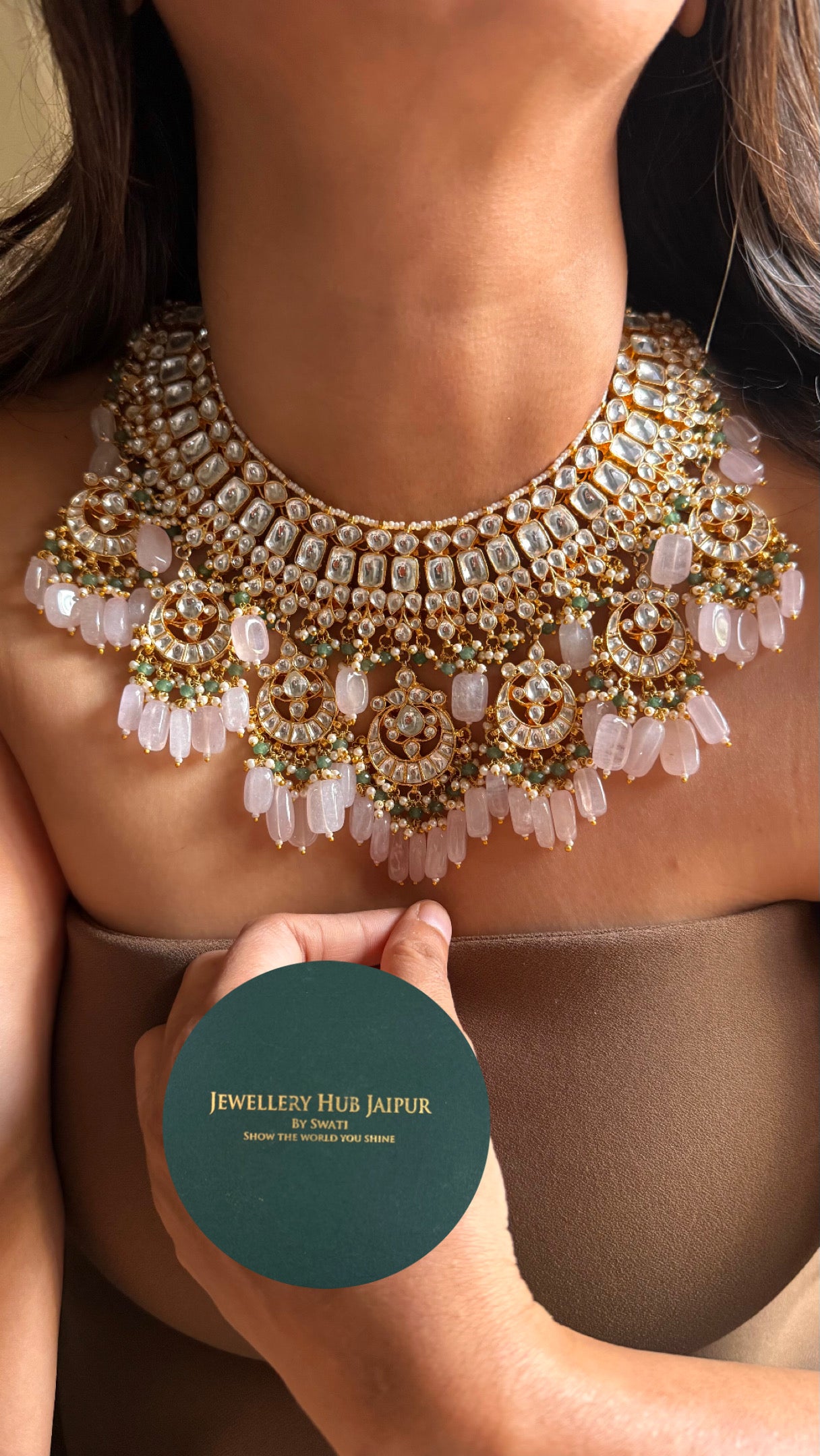 Paachi kundan chaand designed handmade nakashi bridal Necklace
