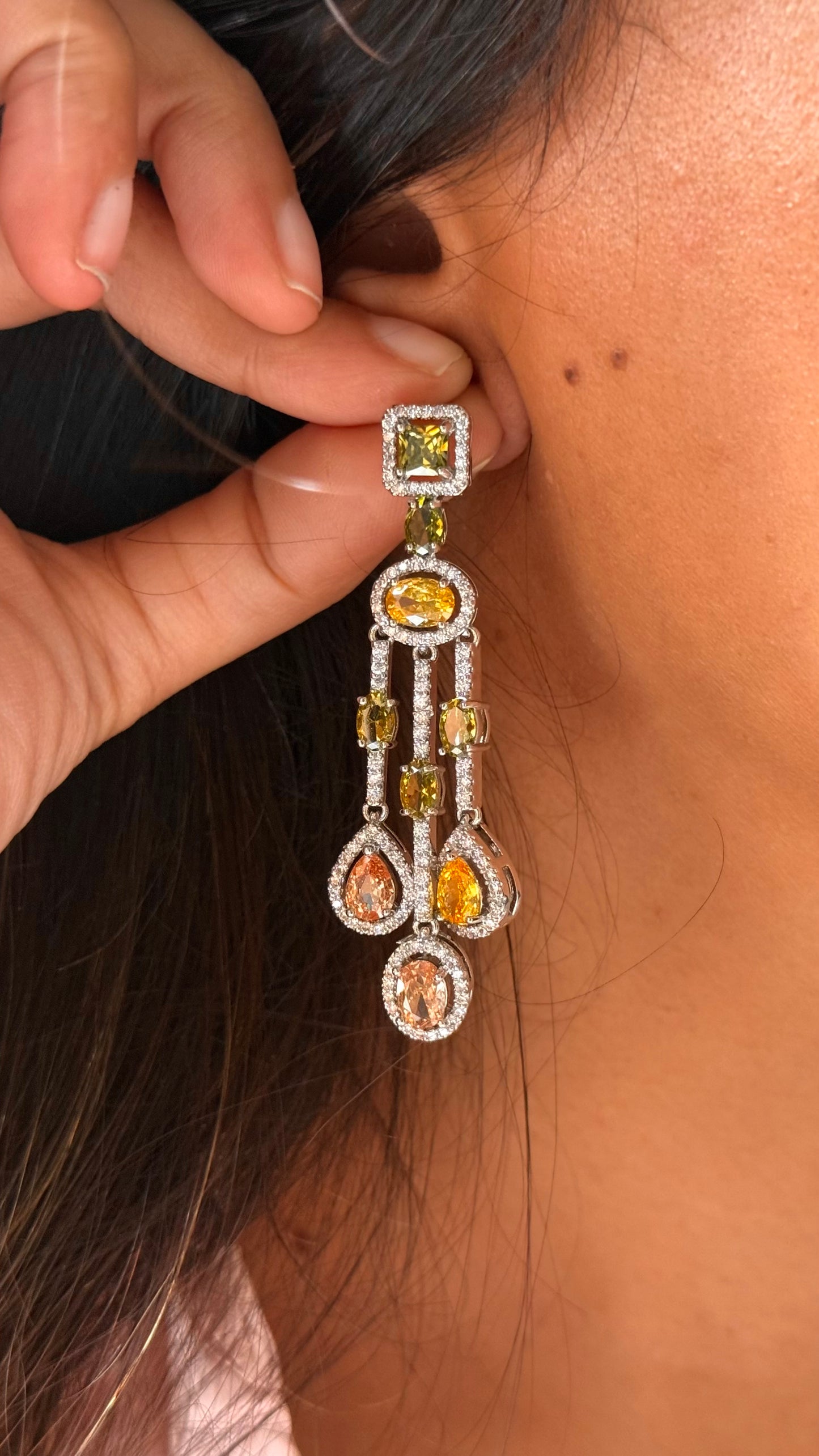 Oval and Pear-Cut Yellow Statement Danglers