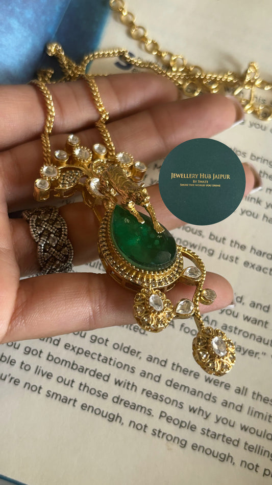 Emerald Sabyasachi tiger down pendant set