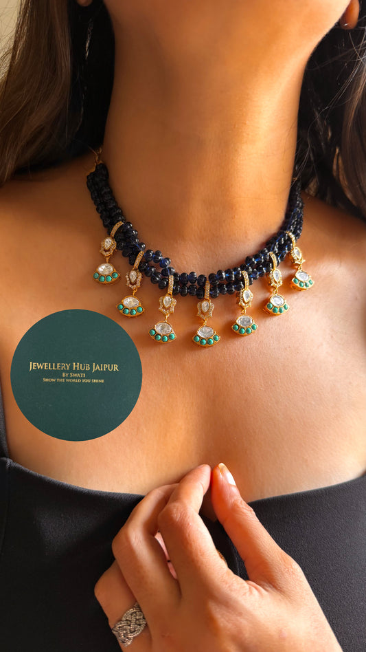 Amrapali inspired Natural stone Firoza moissanite & sapphire minimal collar set