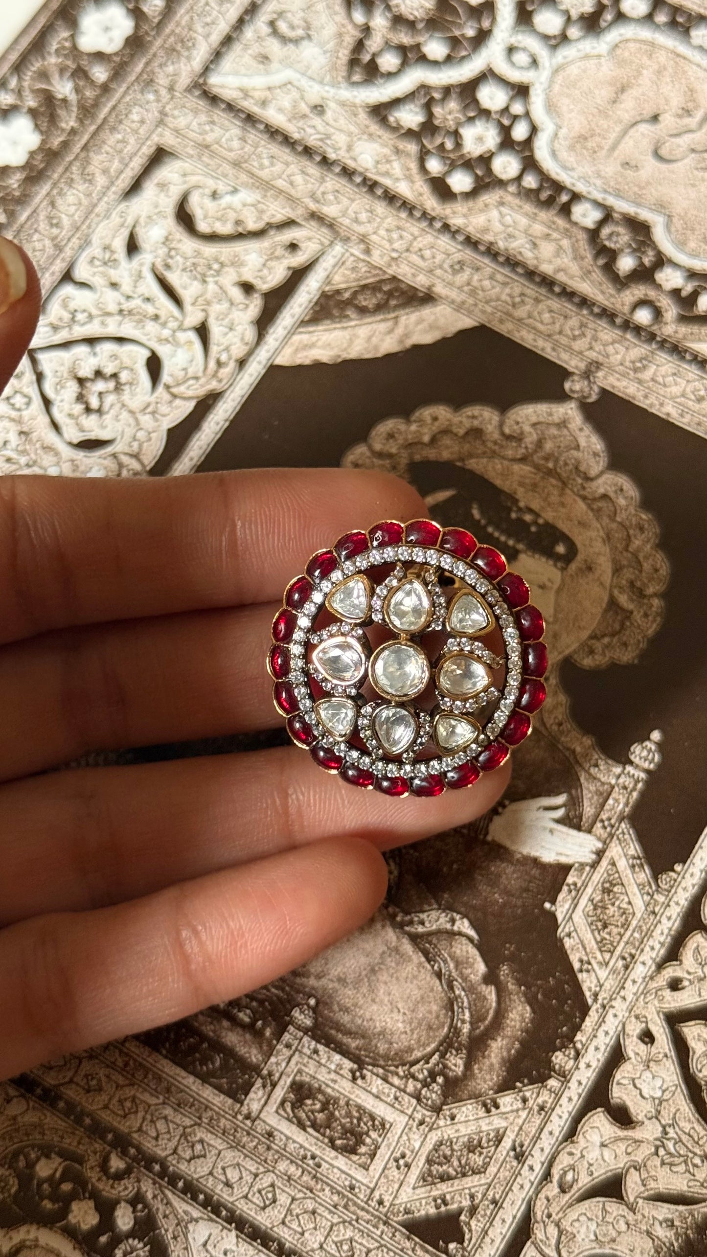 Rani pink moissanite Victorian adjustable ring
