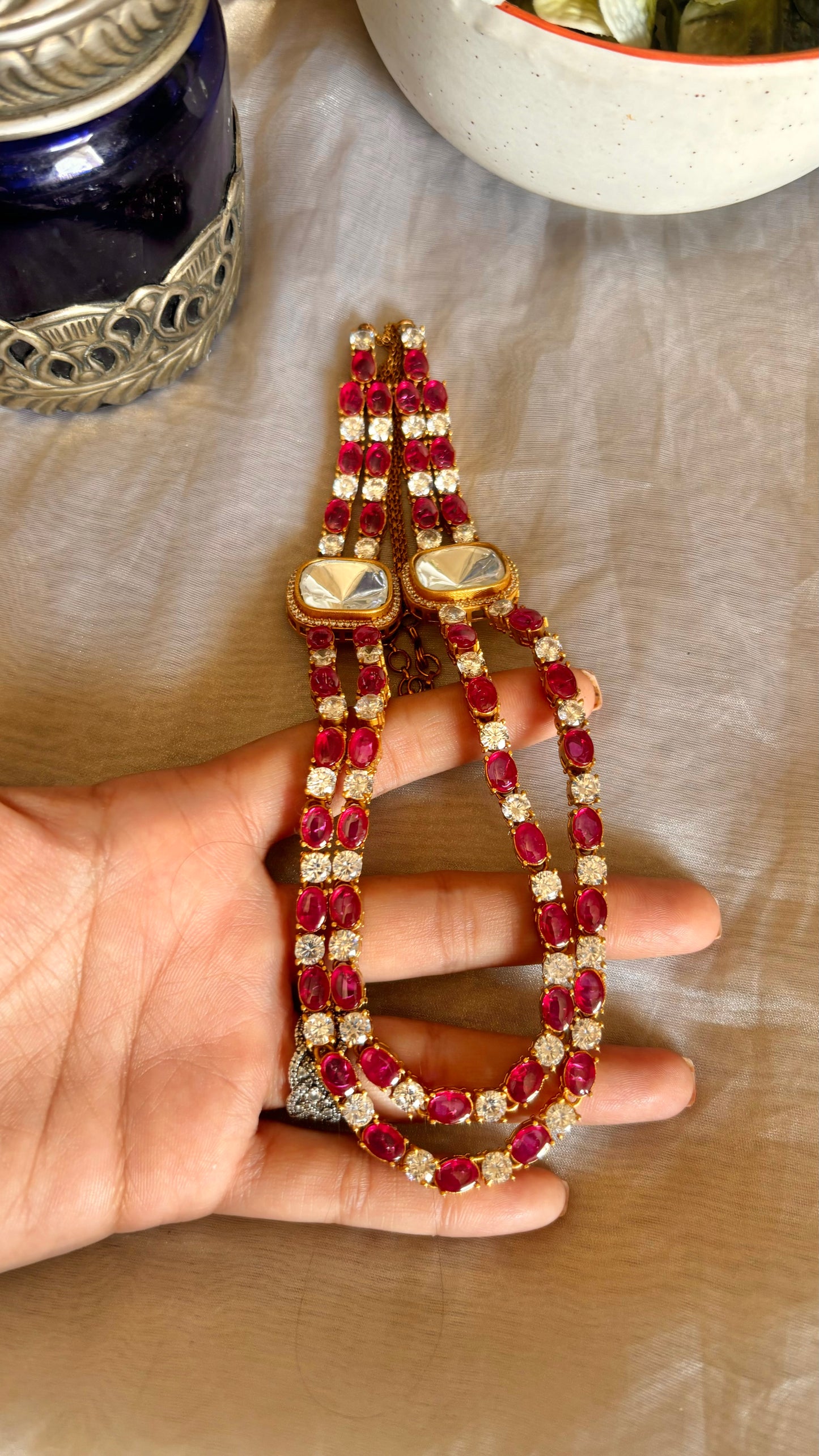 Damyanti Ruby polki necklace with earrings