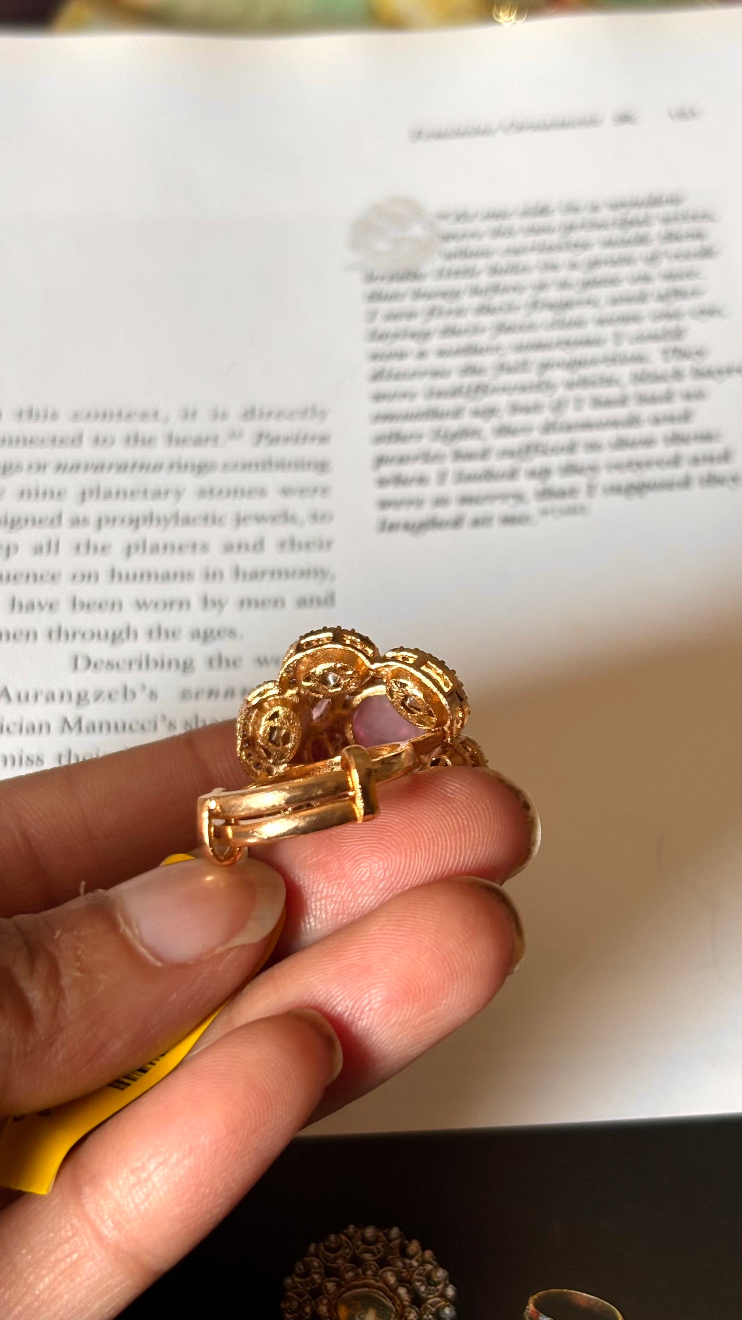 Rose quartz floral pattern Ring