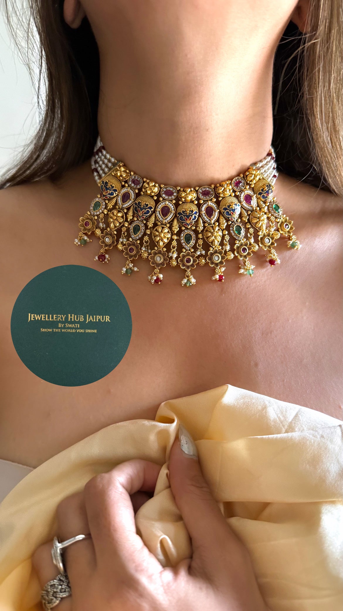 Emerald & ruby meena rajwada choker