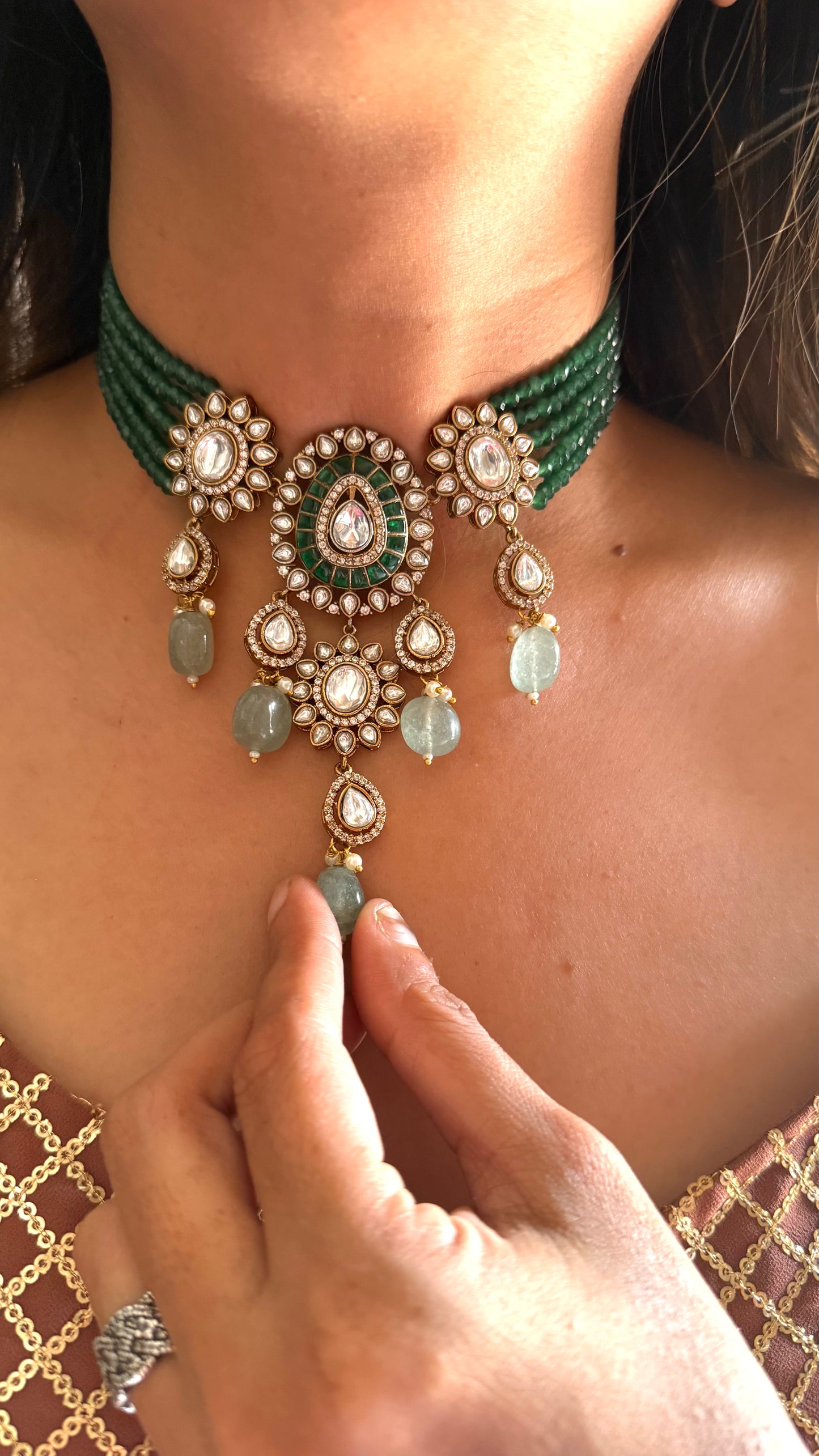 Riva Emerald katdana moissanite thread choker