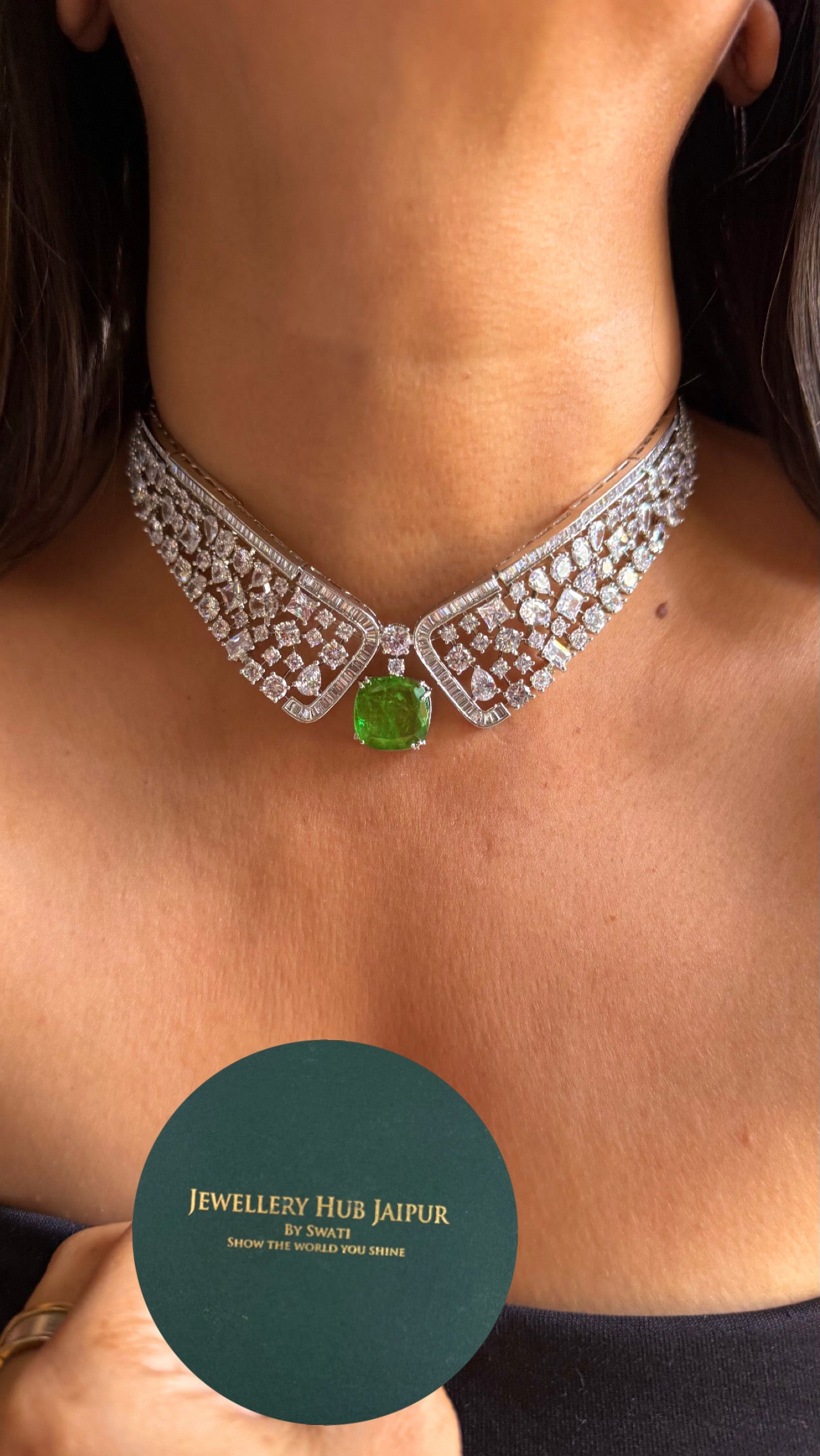 Mint doublet cz Emerald cut necklace