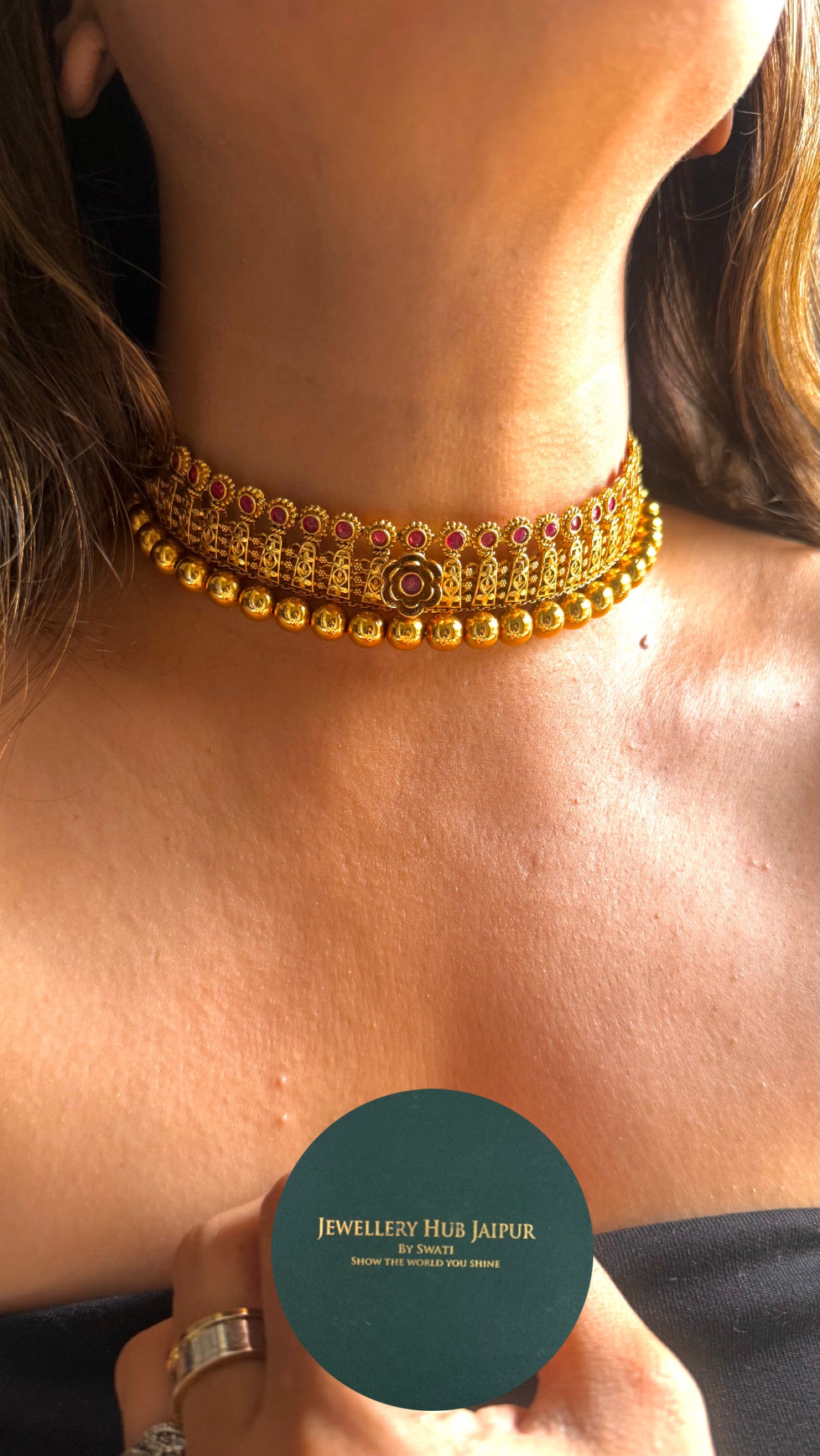 Ruby floral dull gold Rajwada Combo necklace