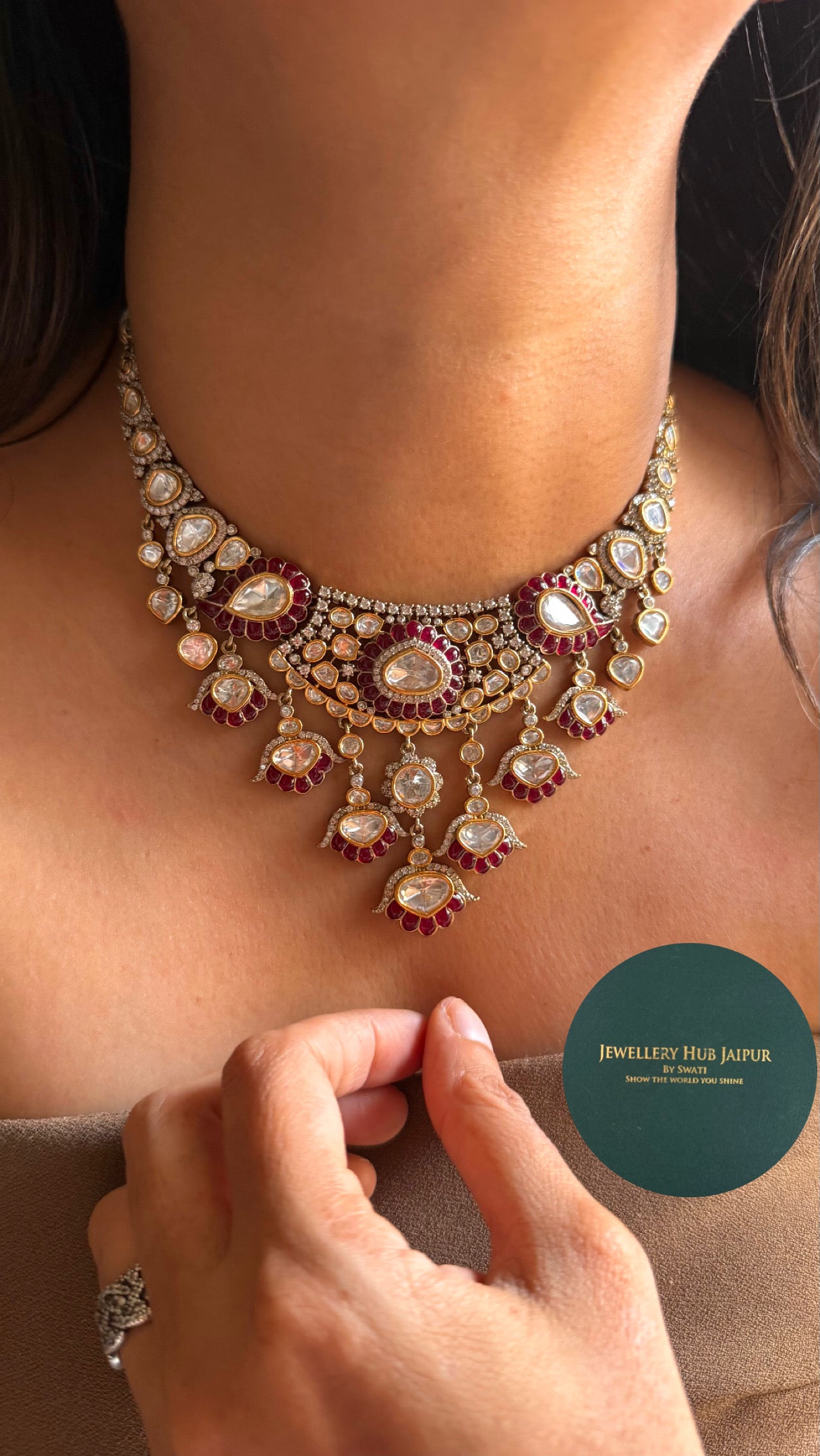 Vintage ruby katdana moissanite polki necklace