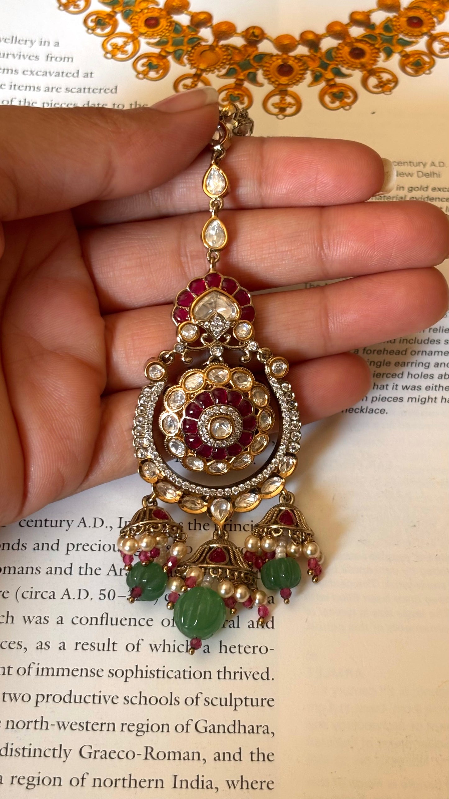 Ruby & mint drops katdana moissanite Maangtika