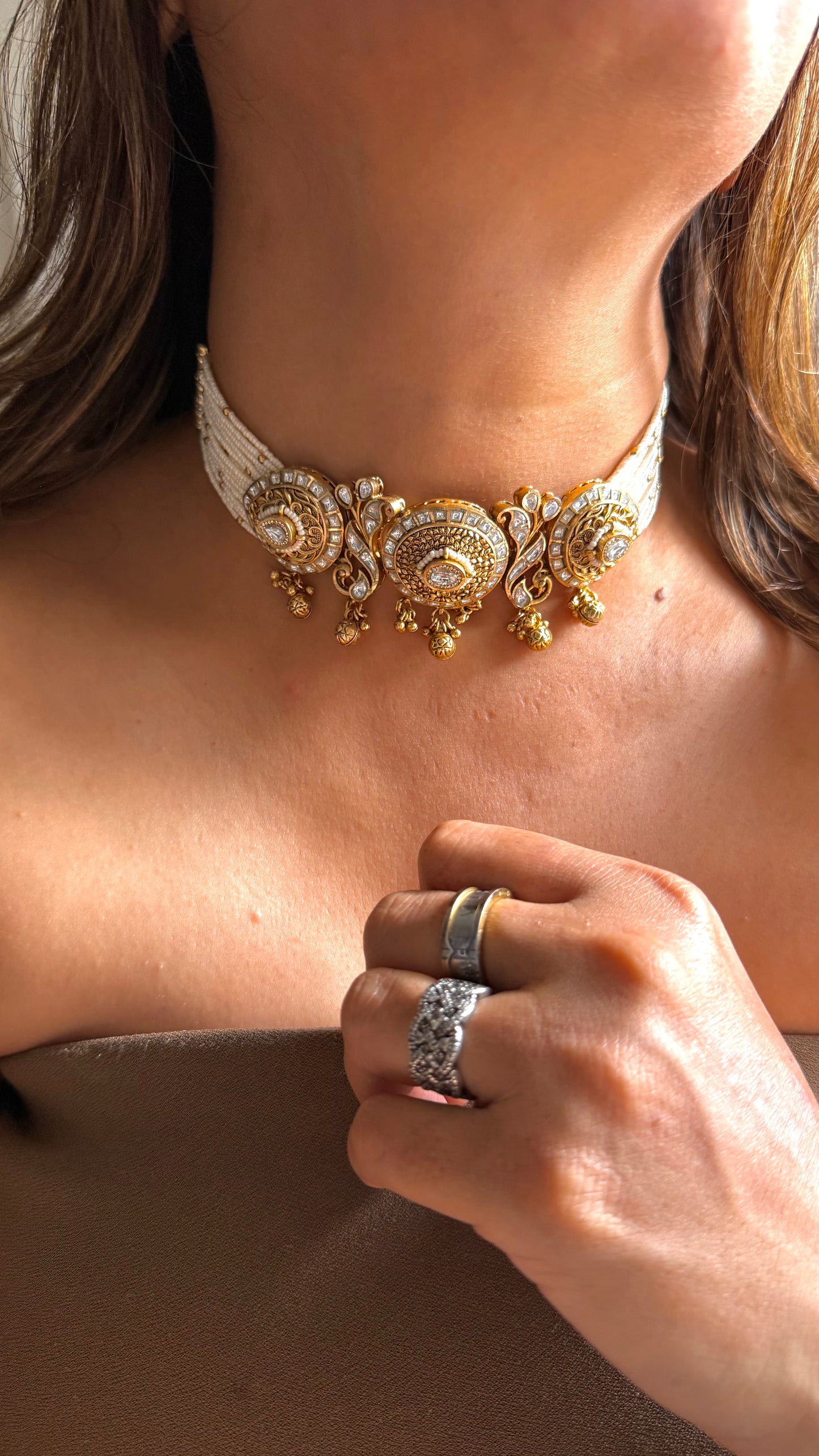 Basra pearl nakshi polki choker