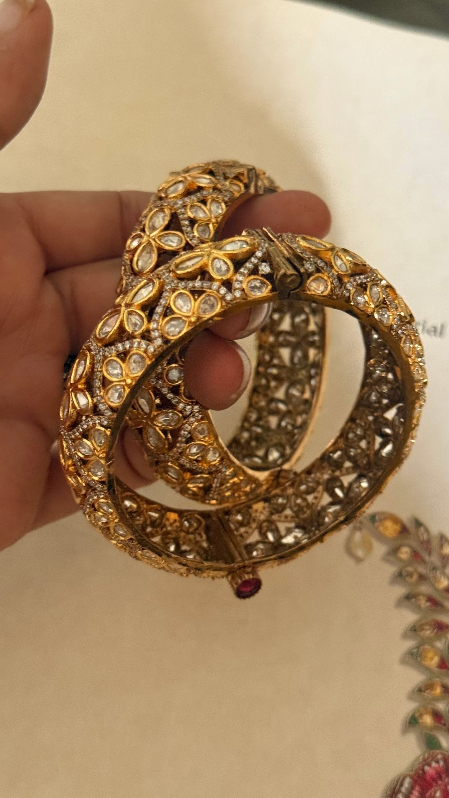 Moissanite polki floral openable bangle