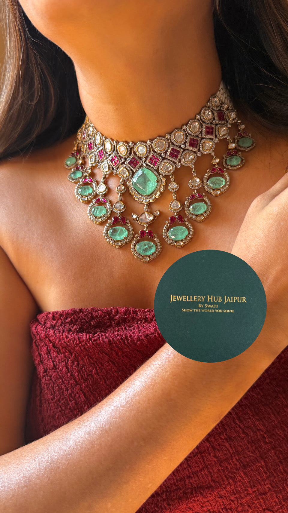 Mint & Rani pink statement, choker necklace set