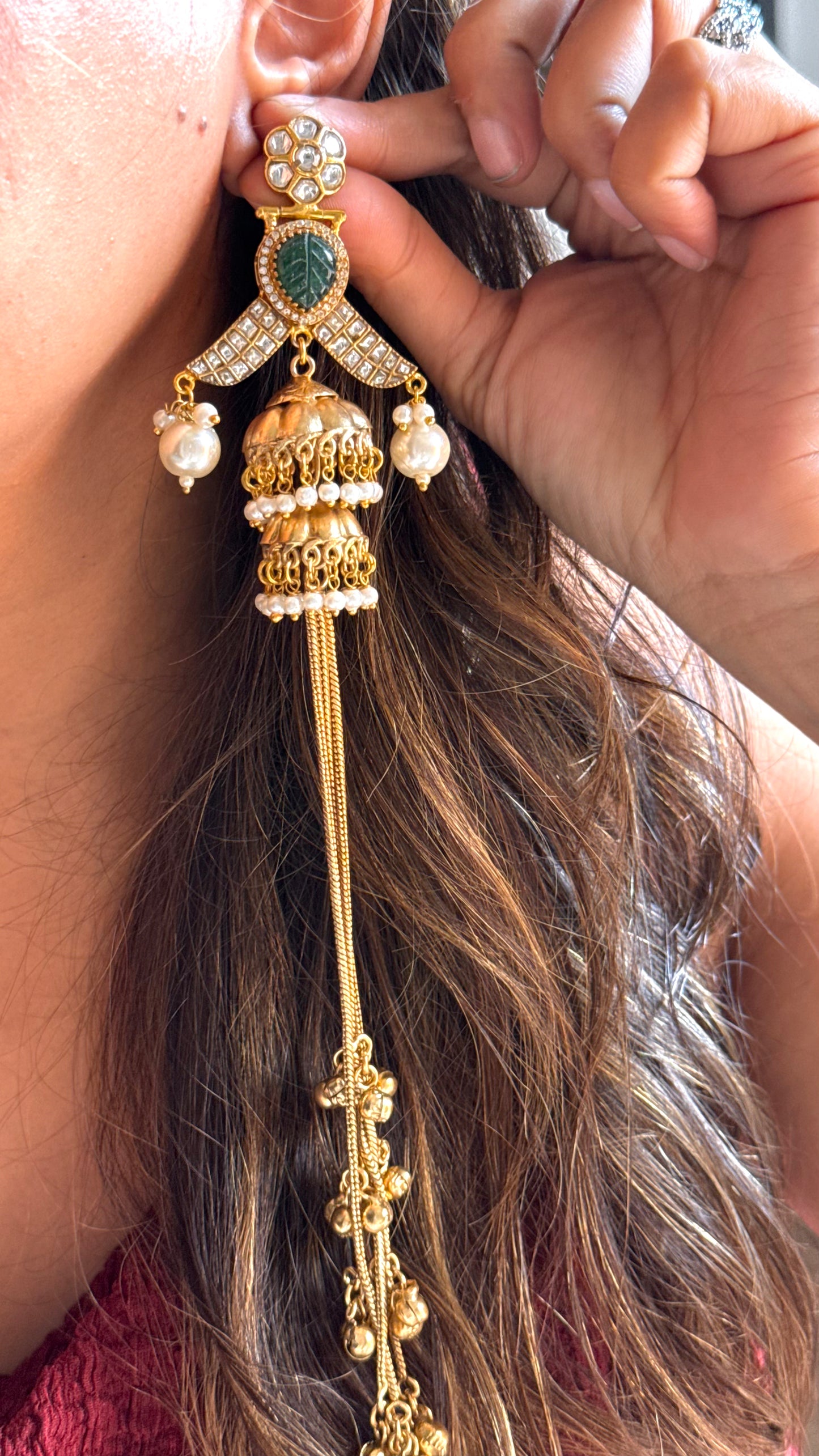 Amrapali emerald danglers with jhumki detailing