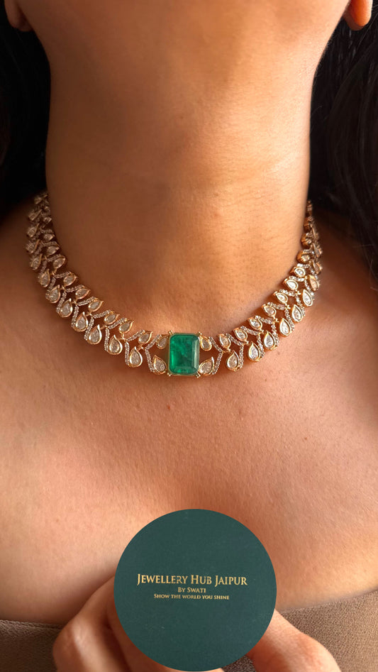 Emerald doublet real moissanite minimalist necklace