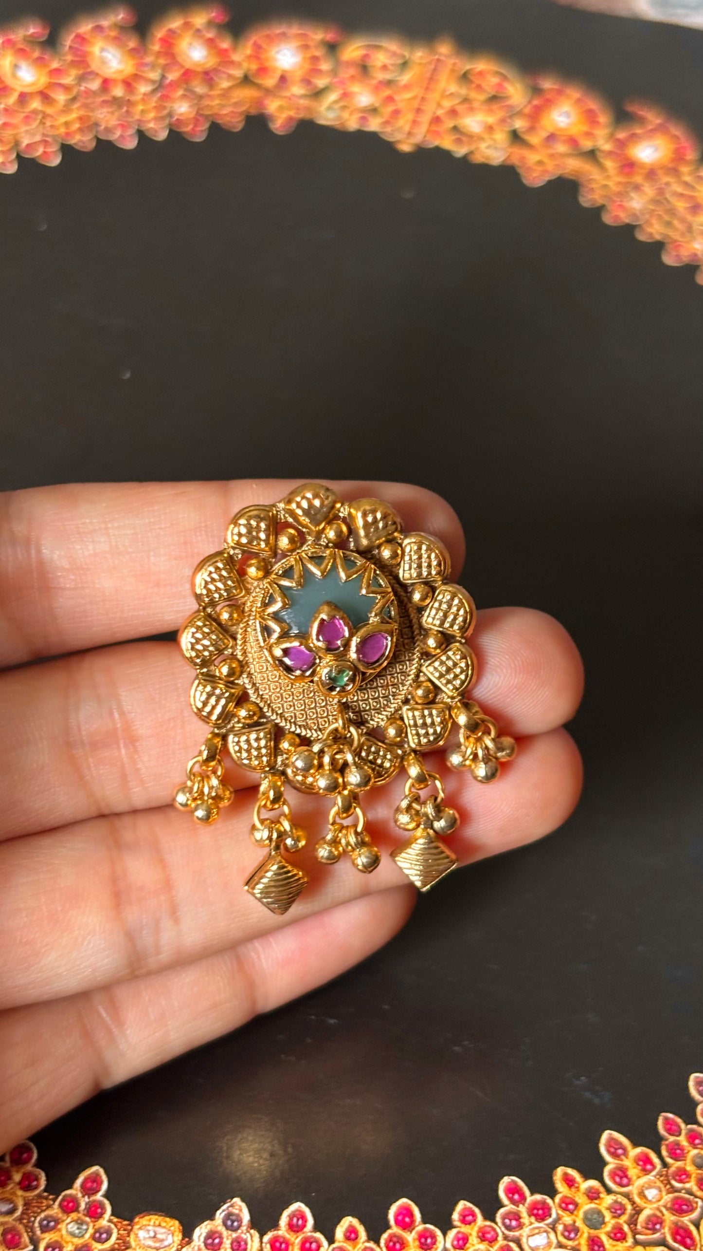 Designer rani pink stone nakashi Rajwadi adjustable ring