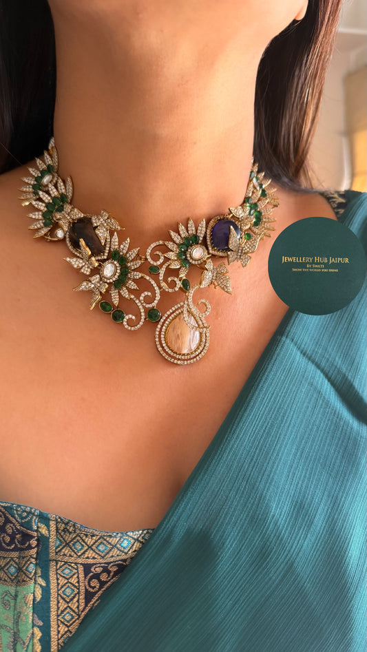 AP sapphire & peach carnival designer necklace