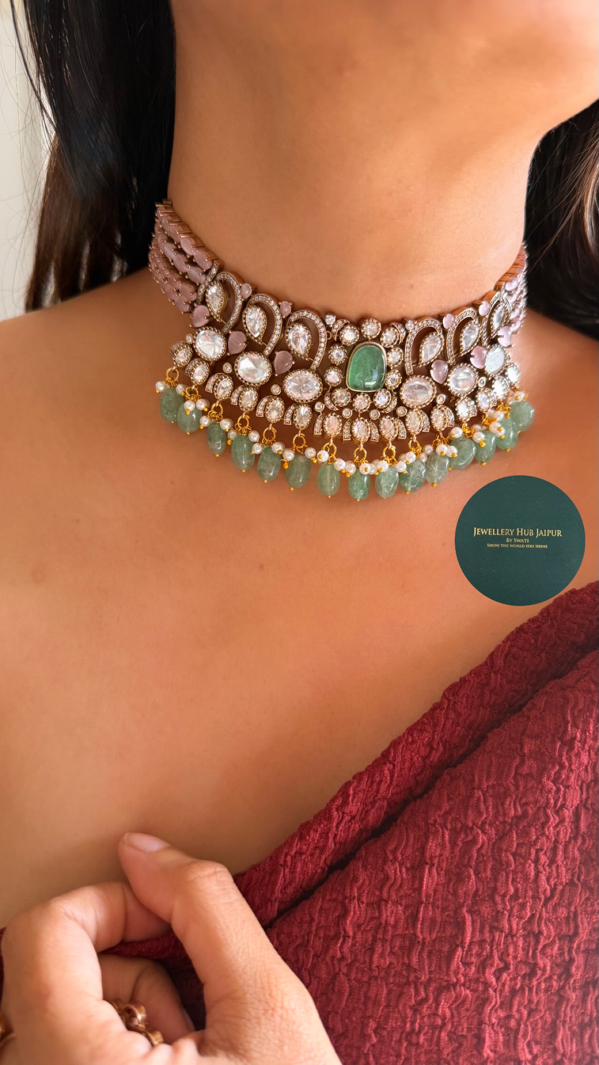 Mint & rose quartz minimal choker