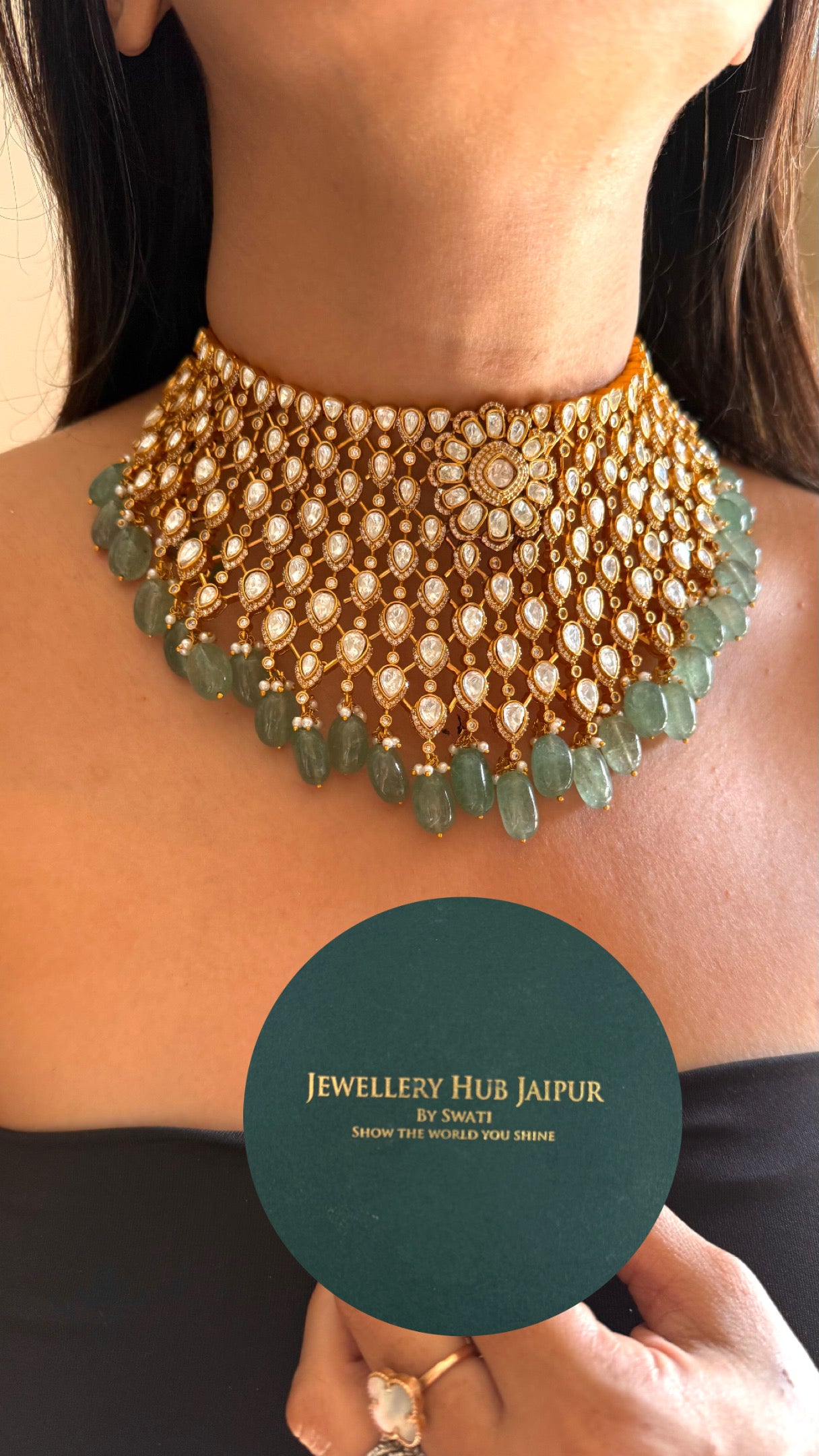 Mint drop real moissanite choker necklace