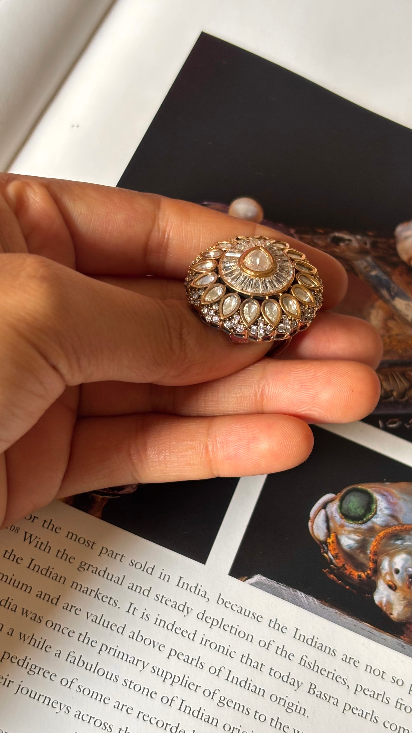 White polki floral ring