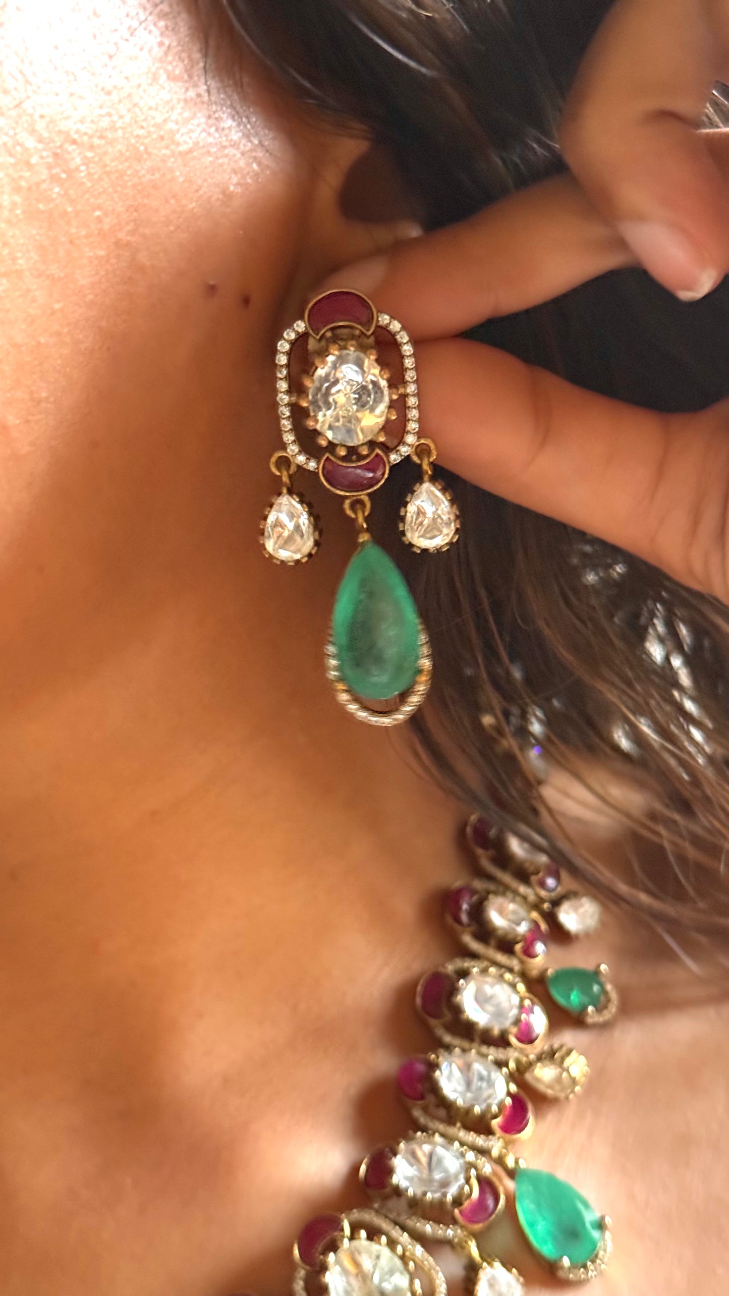 Mint doublet drop & ruby katdana polki collar set