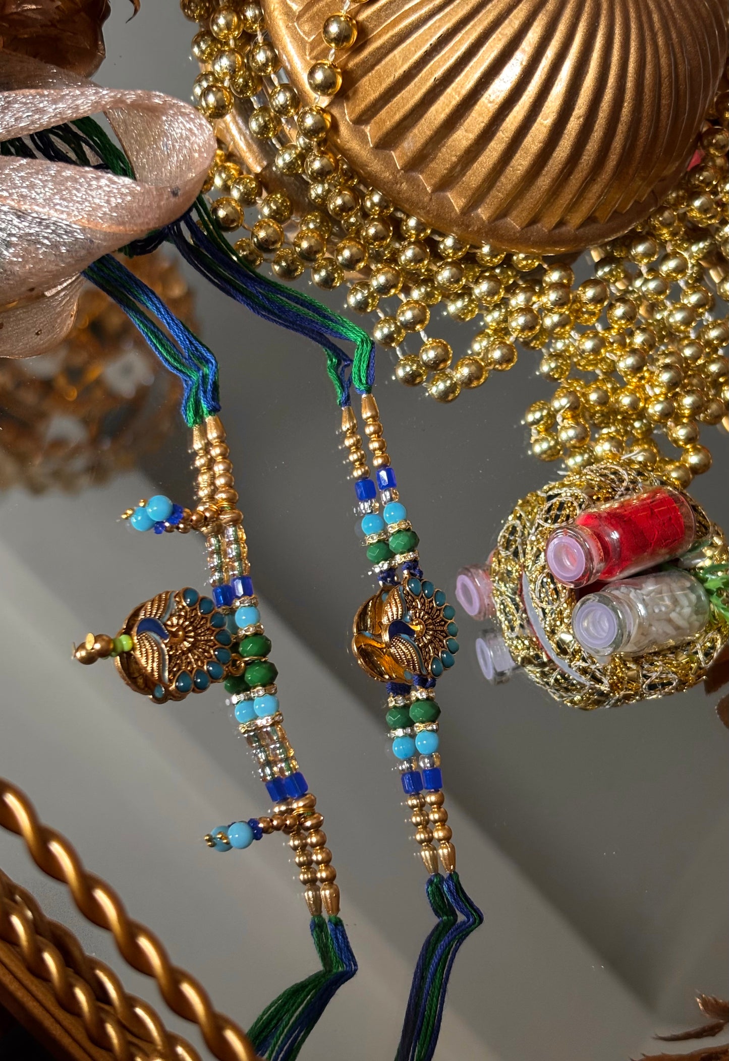 Peacock inspired  bhaiya bhabi rakhi ( shipping will be extra )