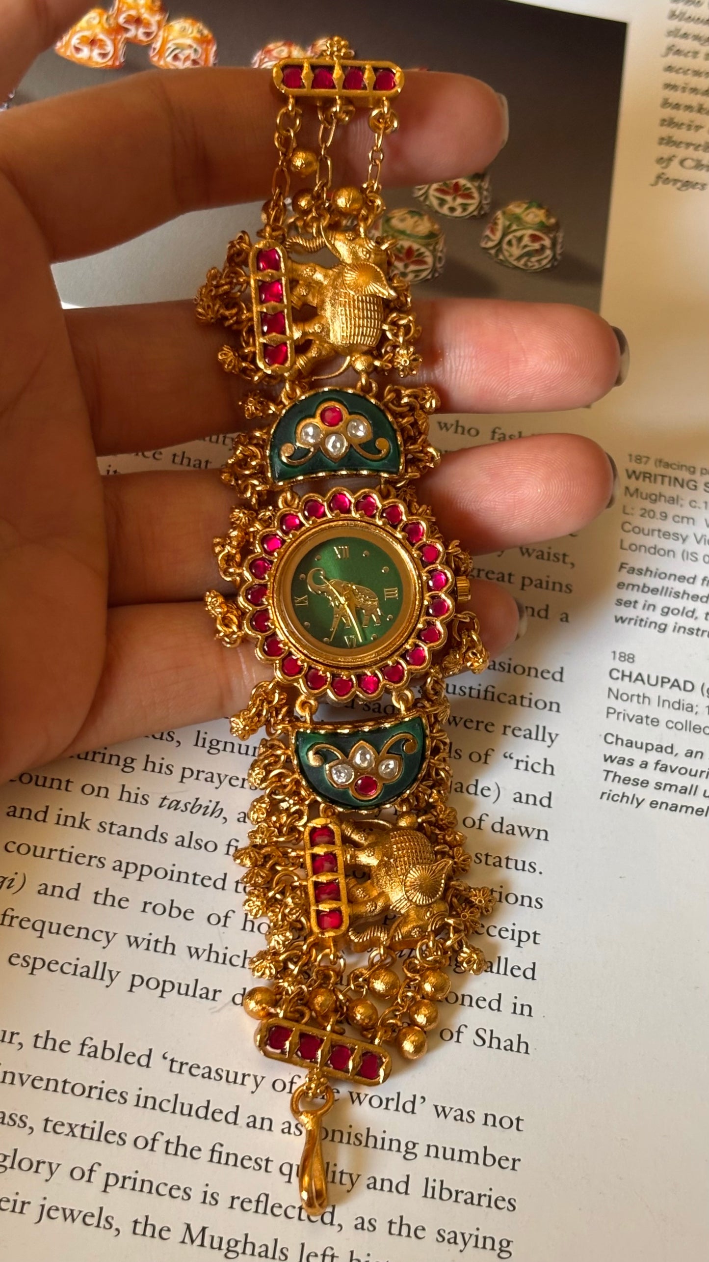 Paachi Kundan peacock nakashi emerald dial rajwada Watch