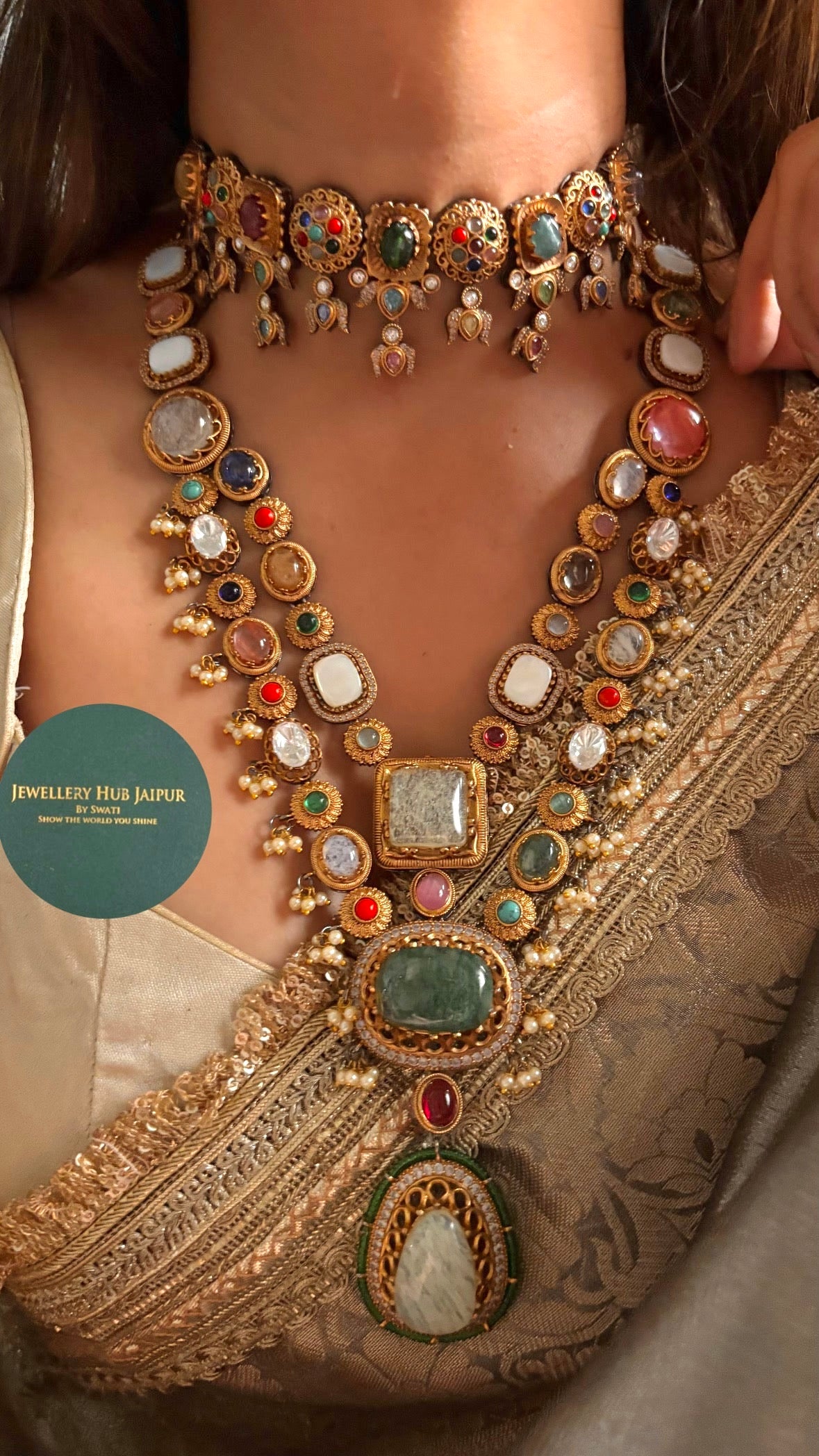 Sabhyasachi inspired with natural stone combo Necklace