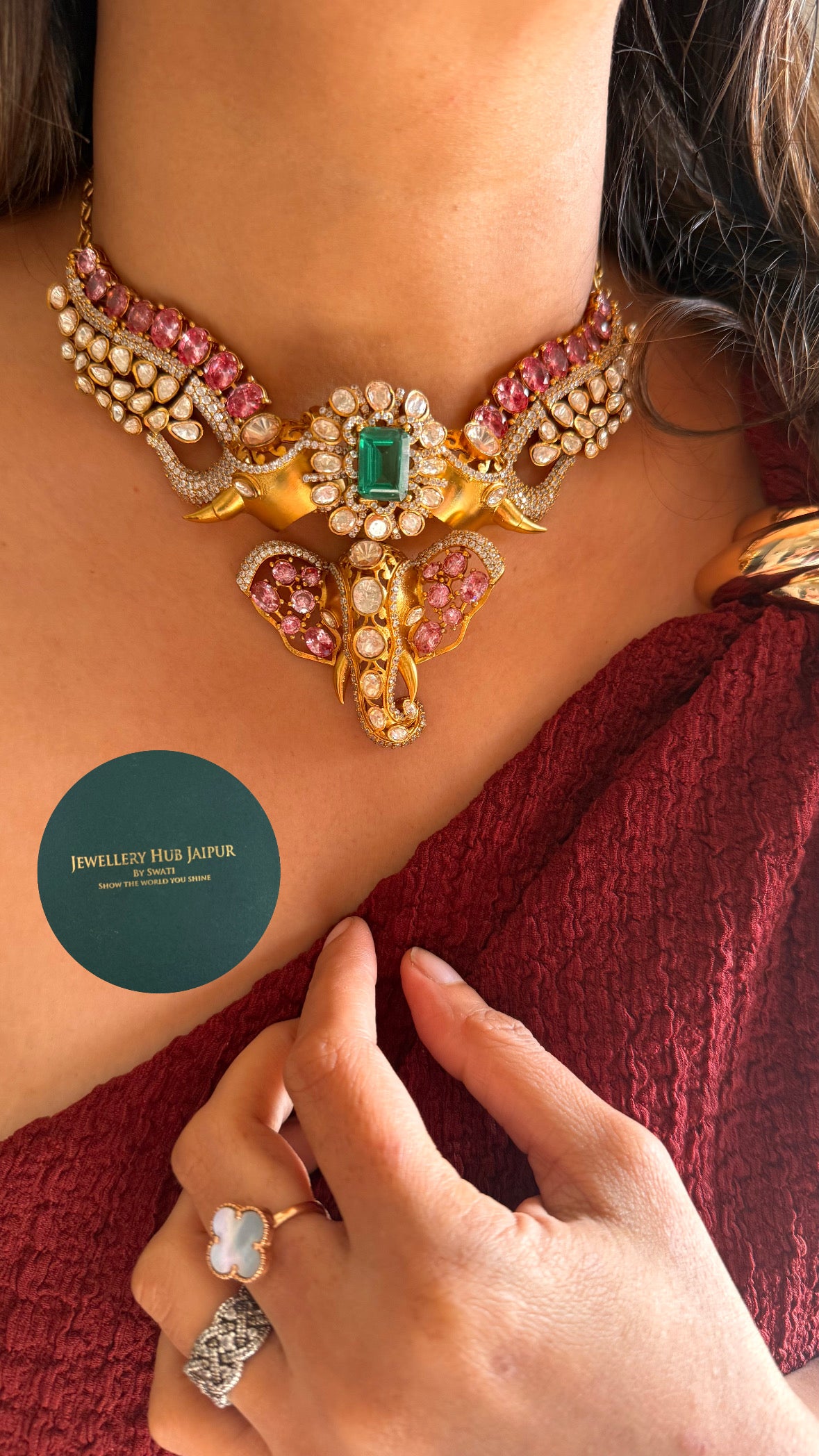 lord Ganesha ruby & emerald doublet necklace