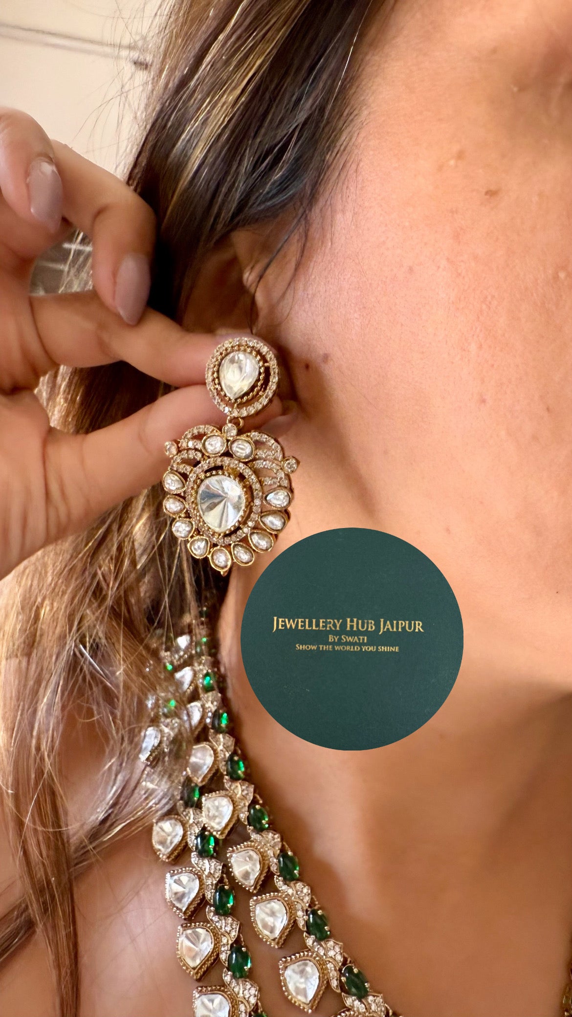 Emerald dual layered moissanite necklace set
