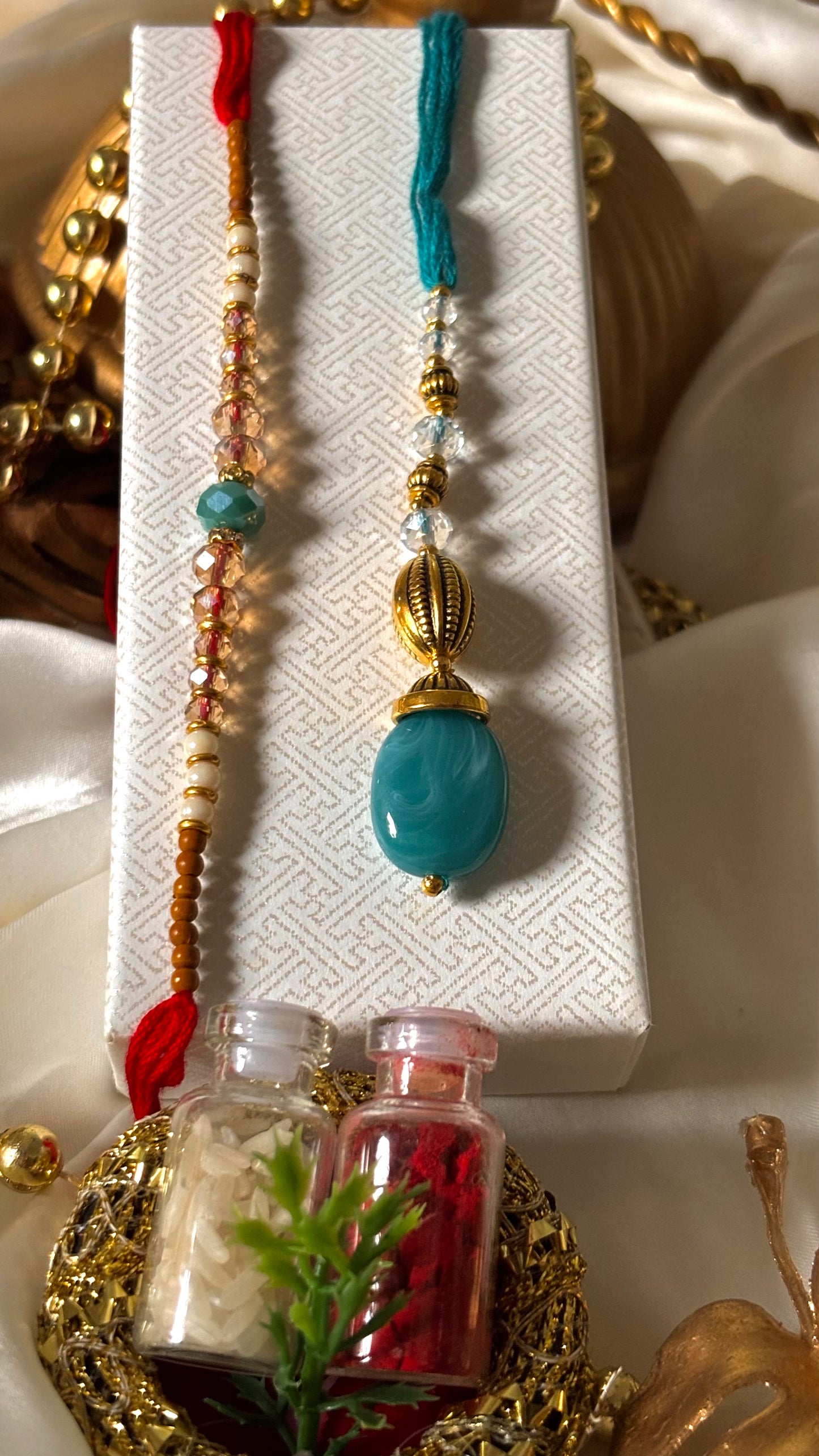 Bhaiya bhabhi lumba firoza designer stone oxidised rakhi ( shipping will be extra )