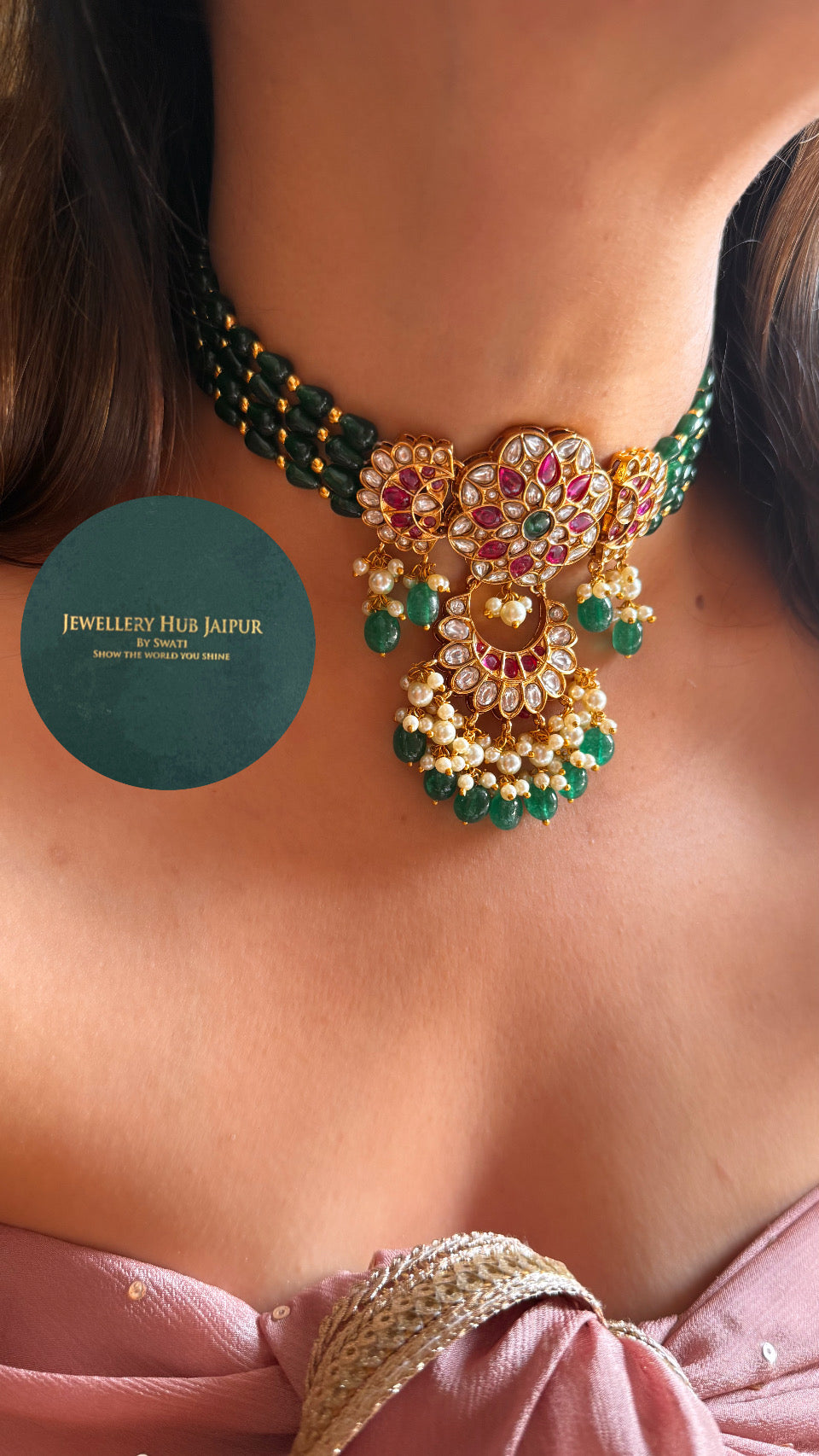 Emerald & Ruby mix polki choker