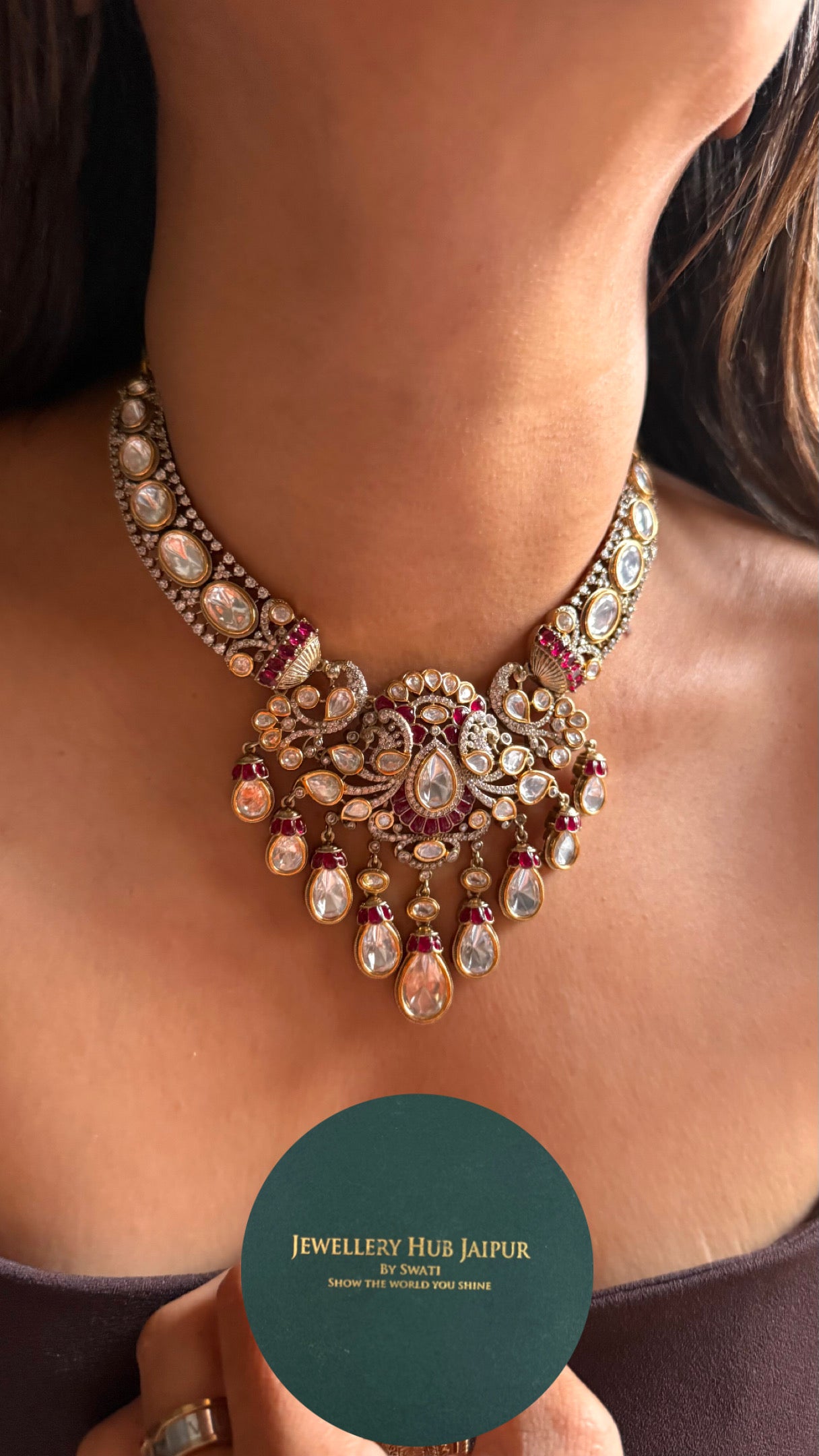 Ruby vintage moissanite polki collar necklace