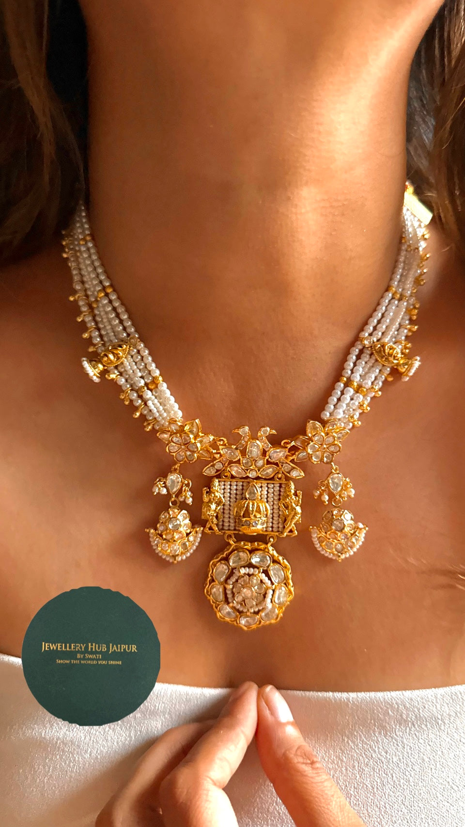 Kalash designed floral pearl detailing Necklace