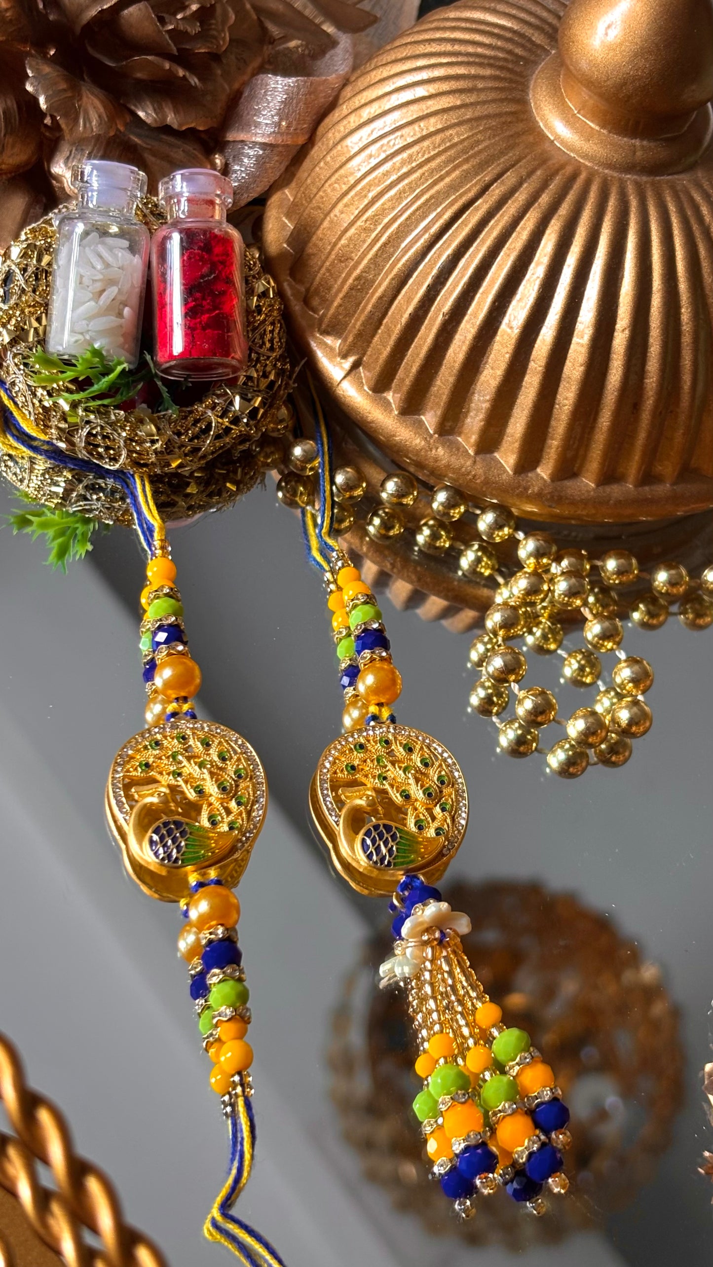 Peacock inspired bhaiya bhabi  couple lumba rakhi ( shipping will be extra )