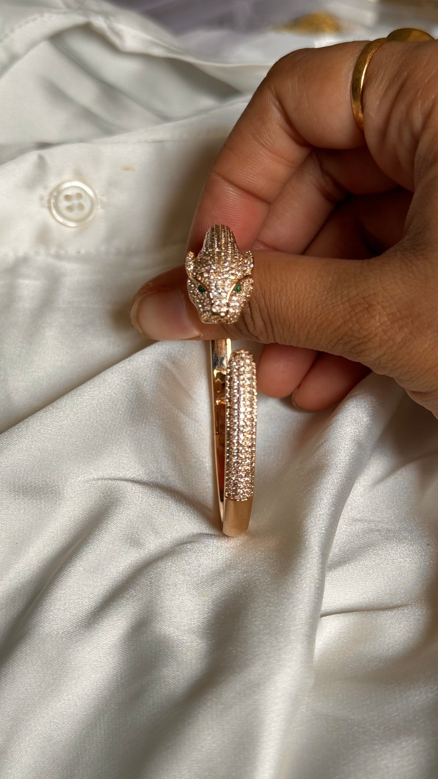 Rose Gold Tone Pave Leopard Head Cuff