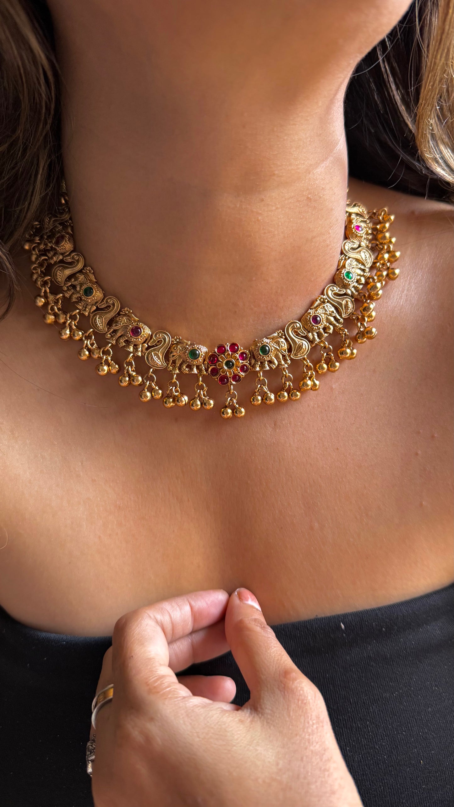 Floral peacock nakashi necklace