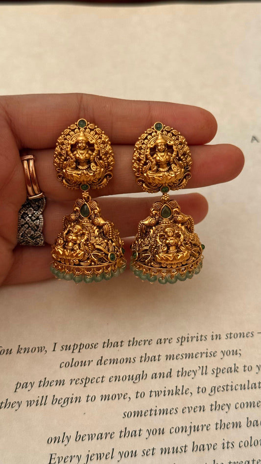 Goddess laxmi emerald & mint drop earrings