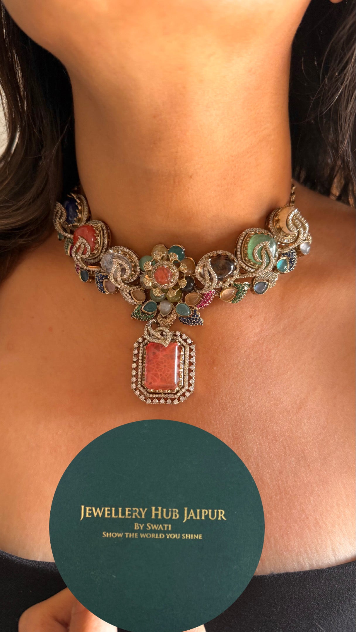 Sabyasachi inspired real stone floral multicoloured necklace