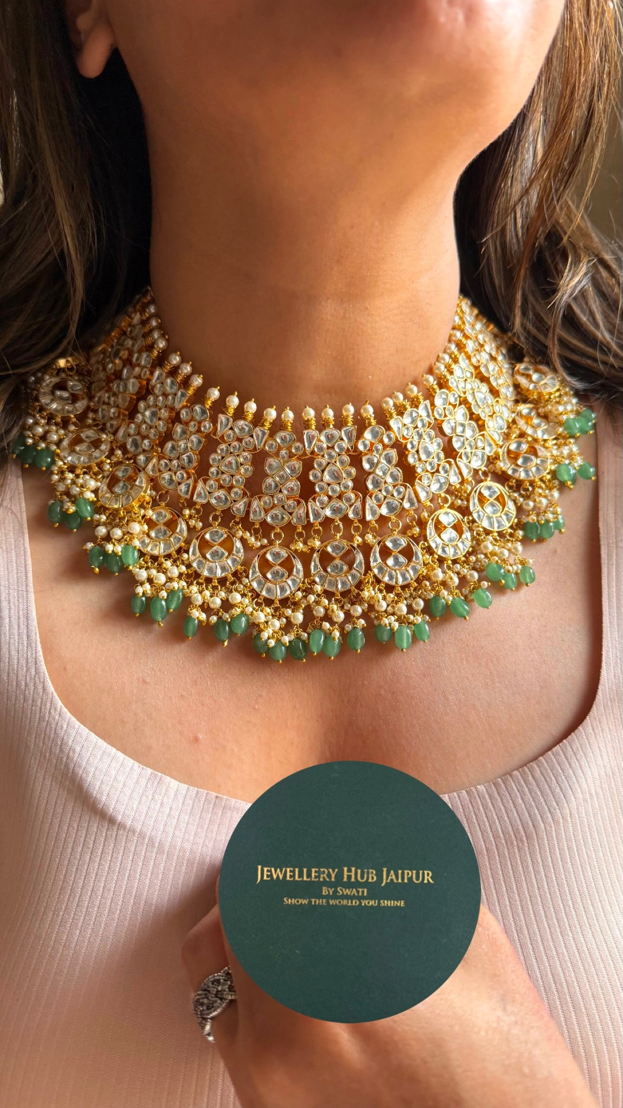 Bridal Paachi Kundan jadau with mint strawberry drops choker necklace