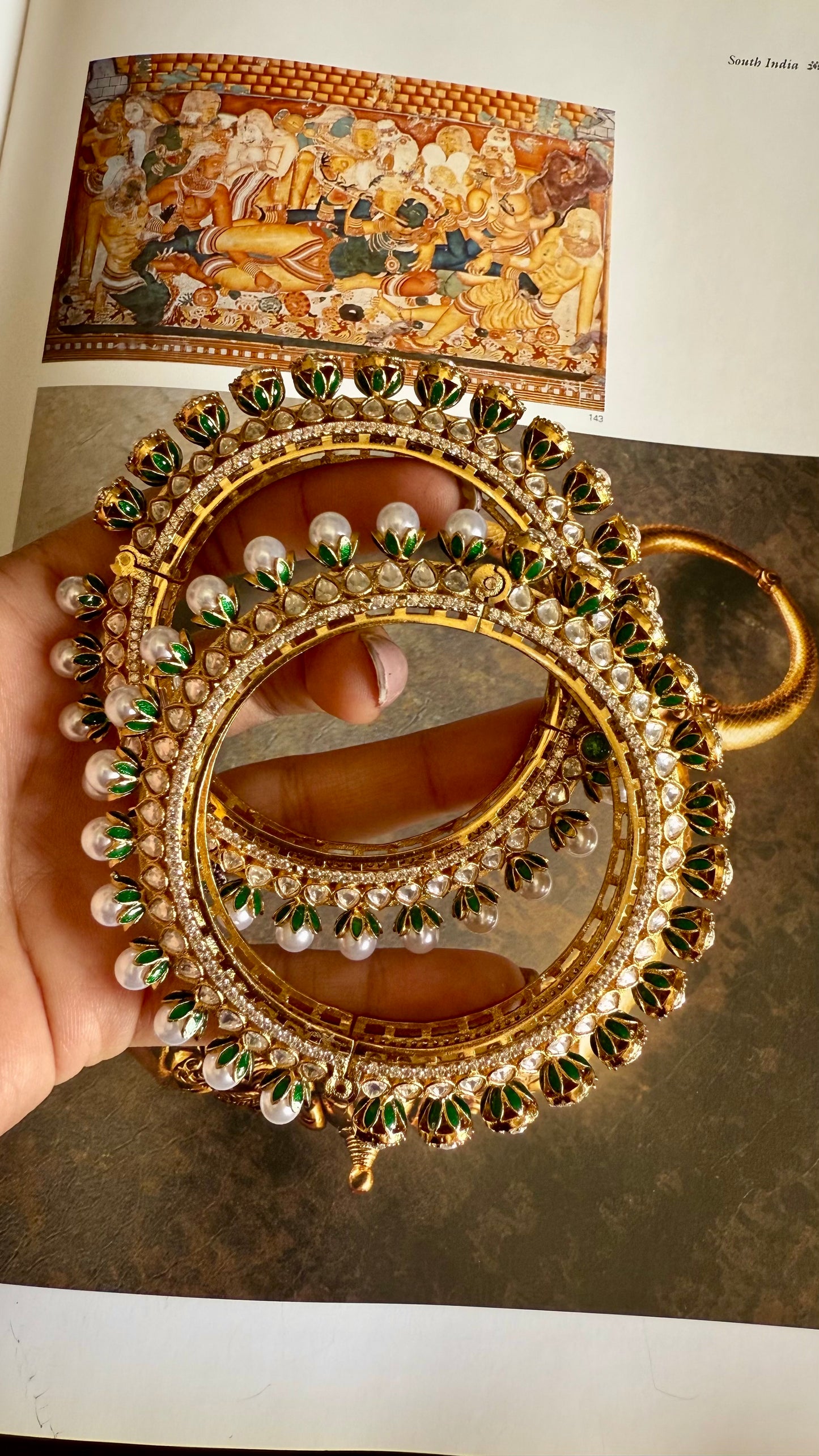 Pearl & polki moissanite openable kada