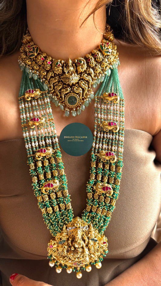 Goddess Laxmi Emerald Temple necklace combo