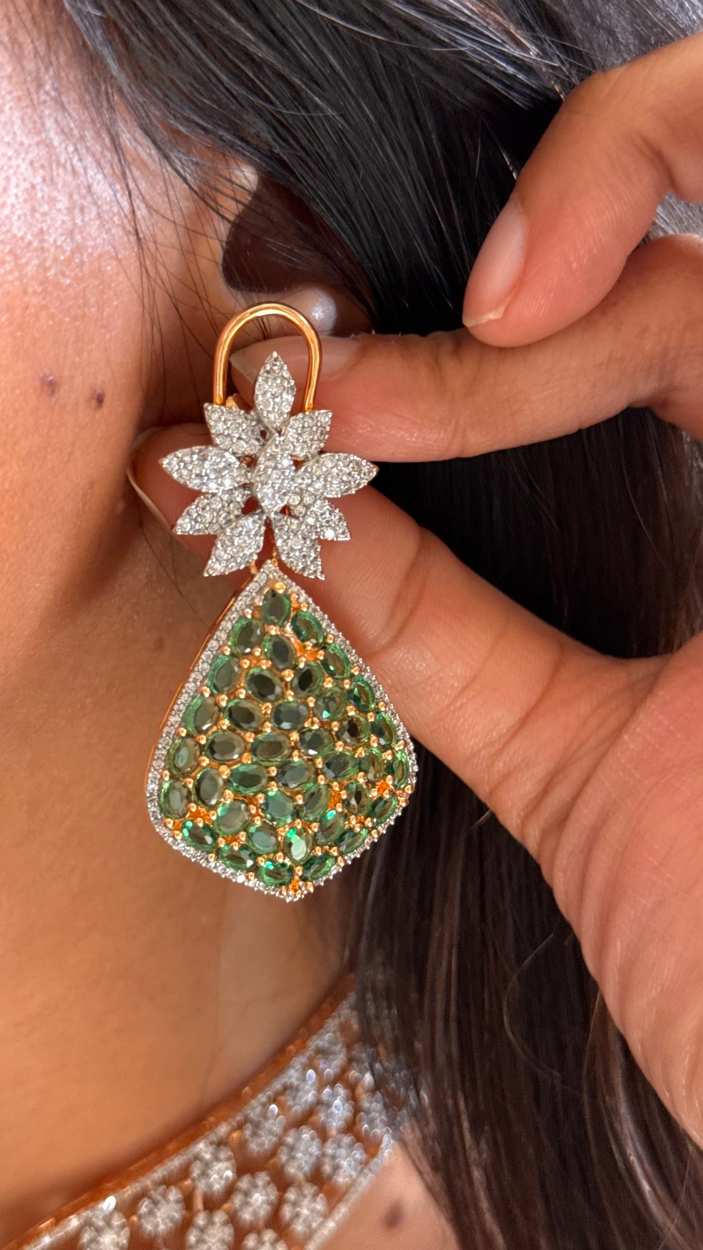 Emerald rose gold designer cocktail Necklace
