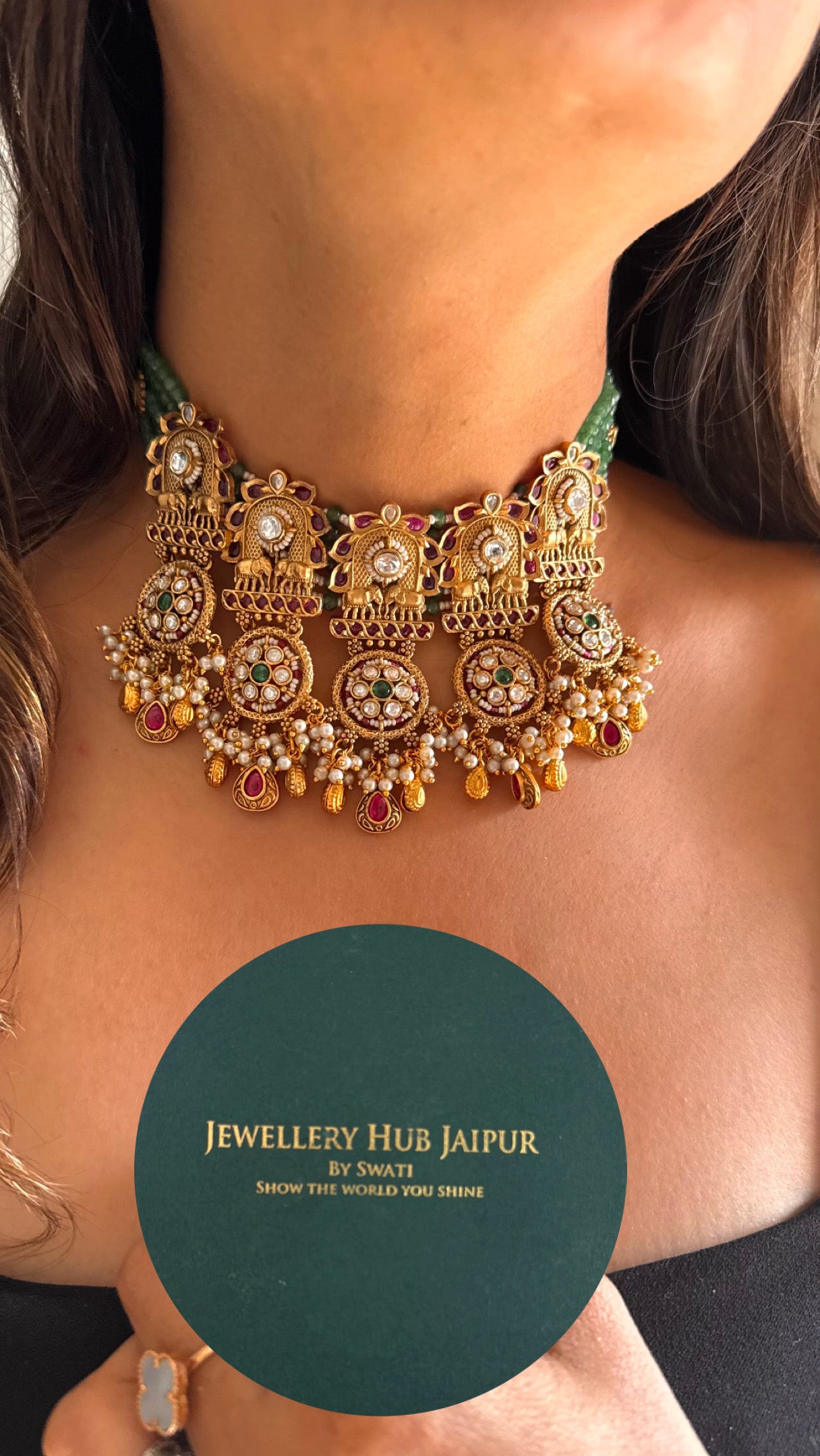 Ruby & mint rajwada heritage choker with danglers