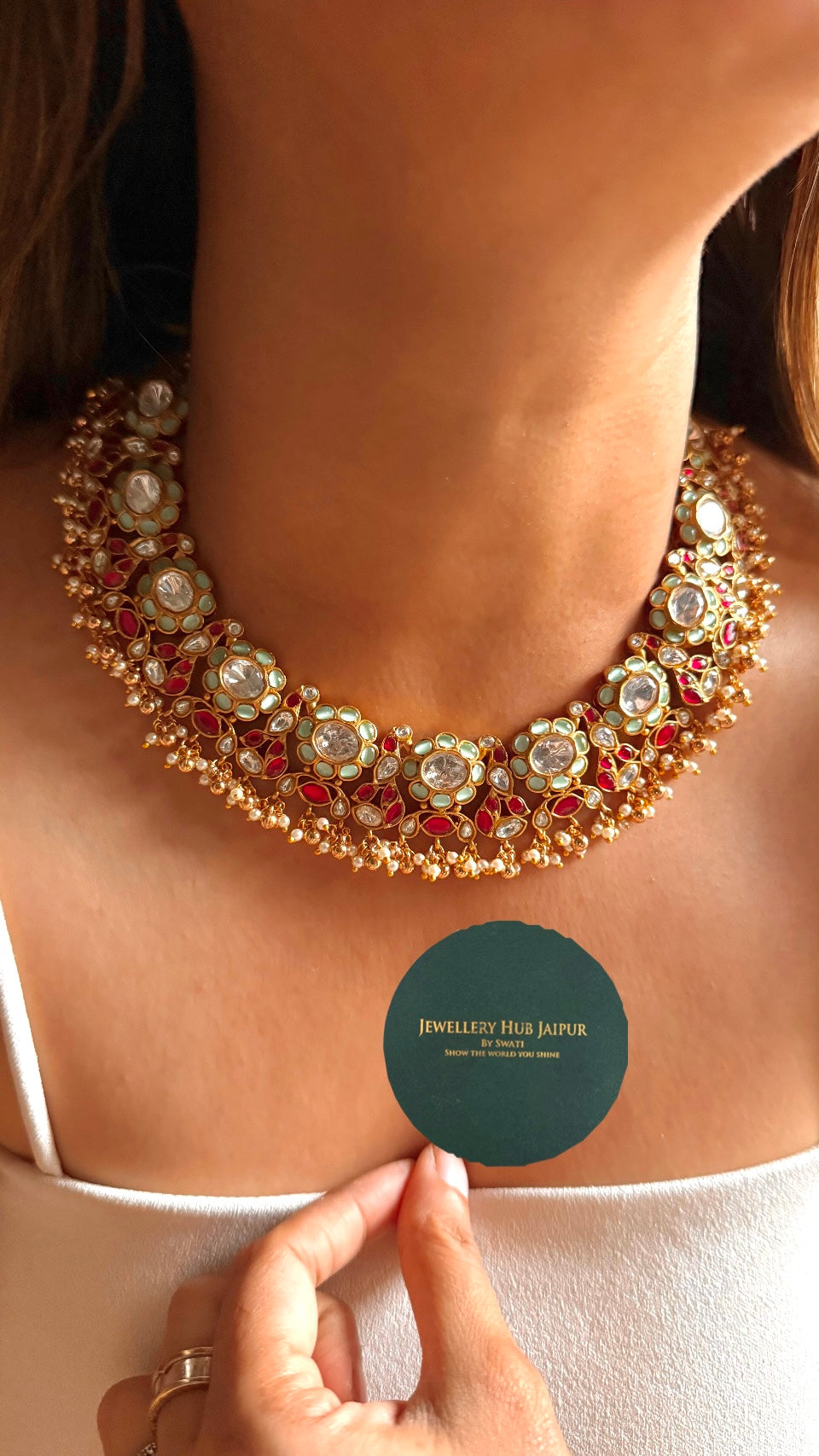 Firoza & rani pink flora paachi kundan Necklace