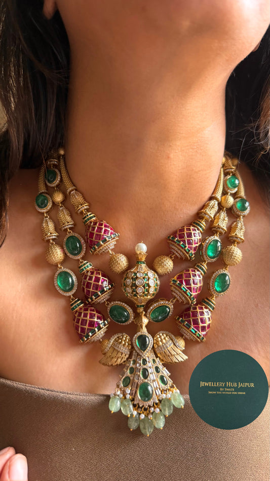 Emerald & Rani pink contemporary Necklace