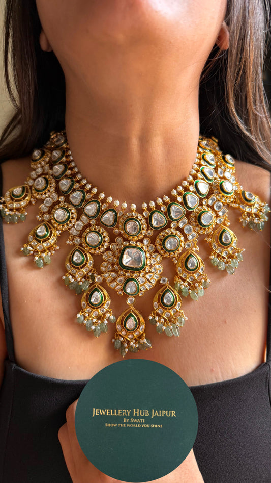 Bridal asia uncut meenakari with chaandbali drops Necklace