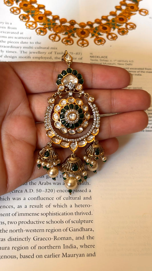 Emerald katdana moissanite with drops Maangtika