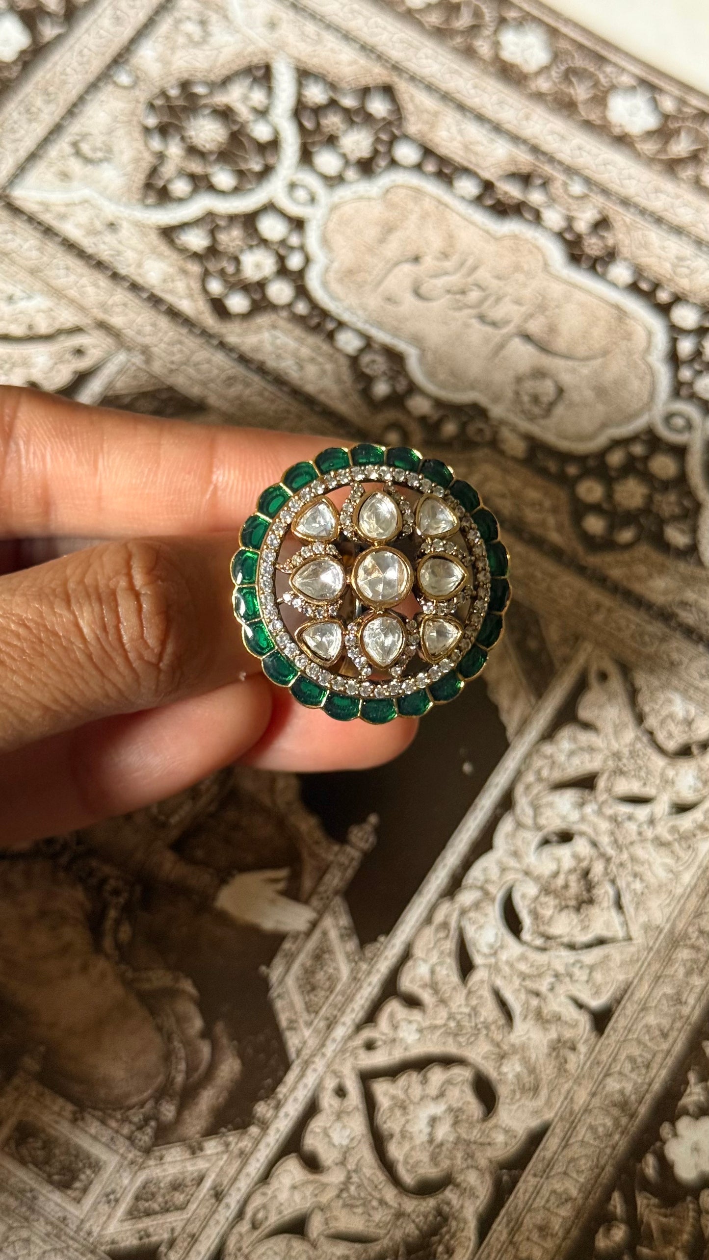 Emerald katdana moissanite adjustable ring