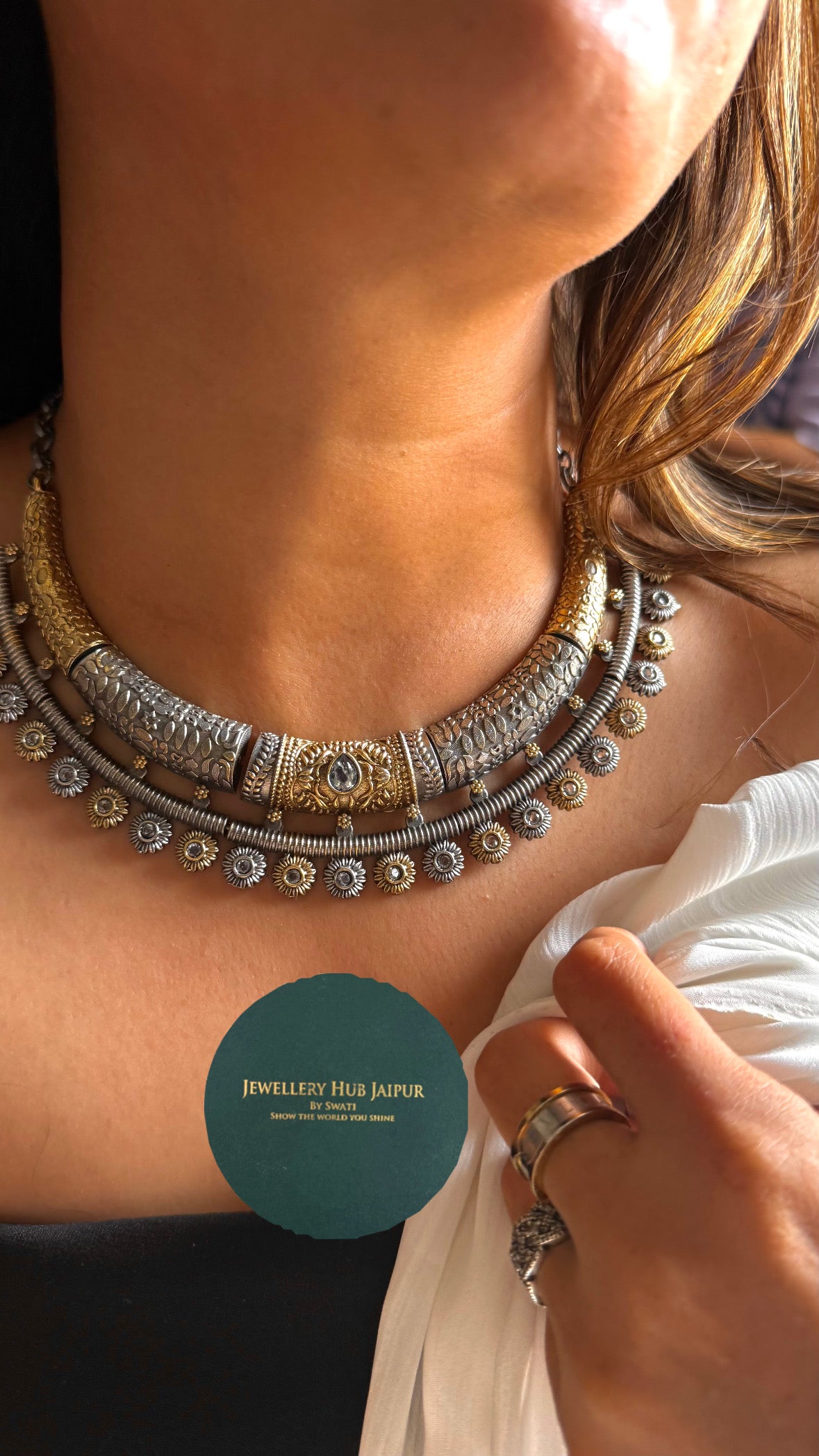 Oxidized Gold Tribal Floral Choker